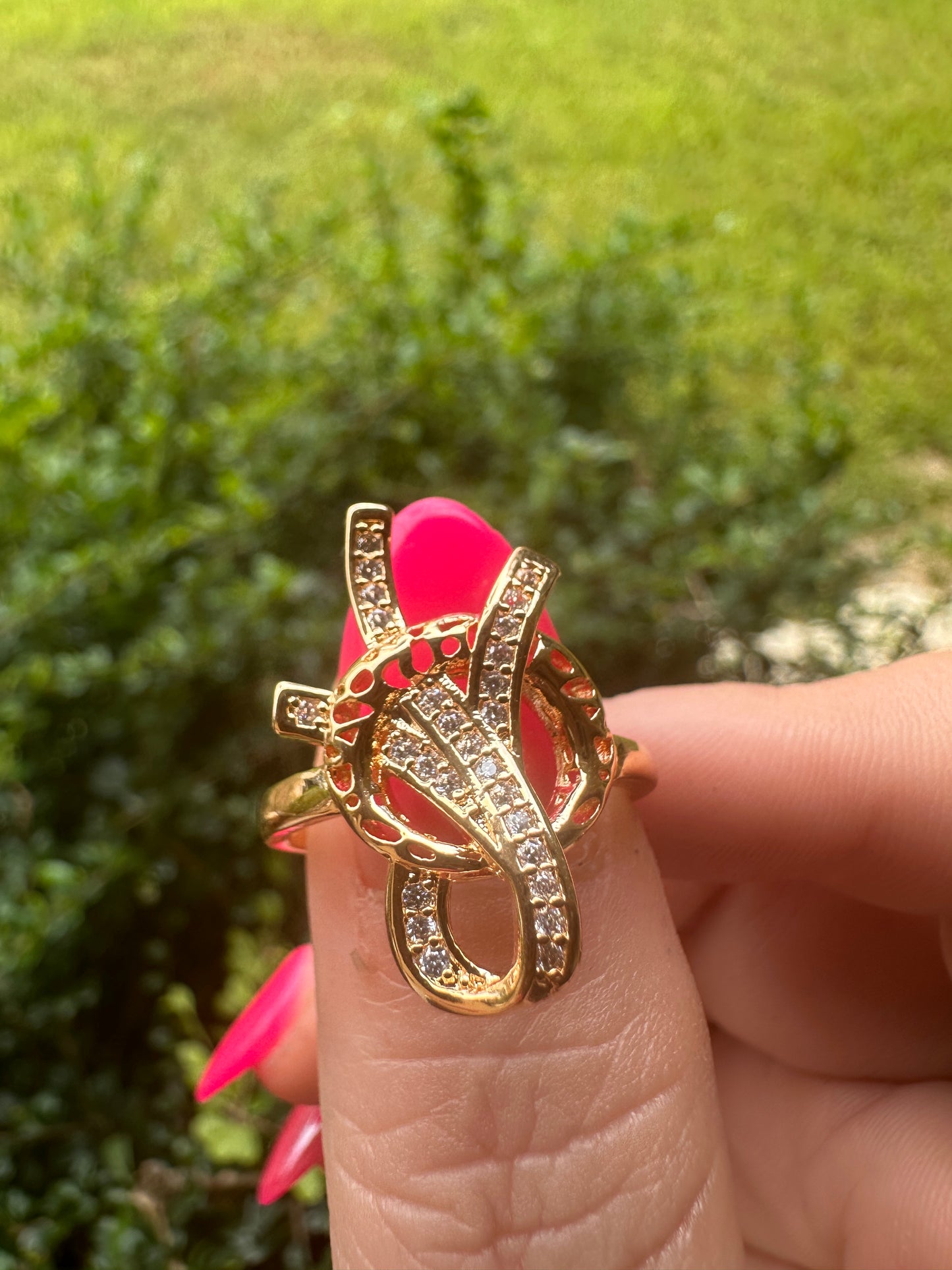 Gold Crystal Intertwined Loop Ring - Women Jewelry