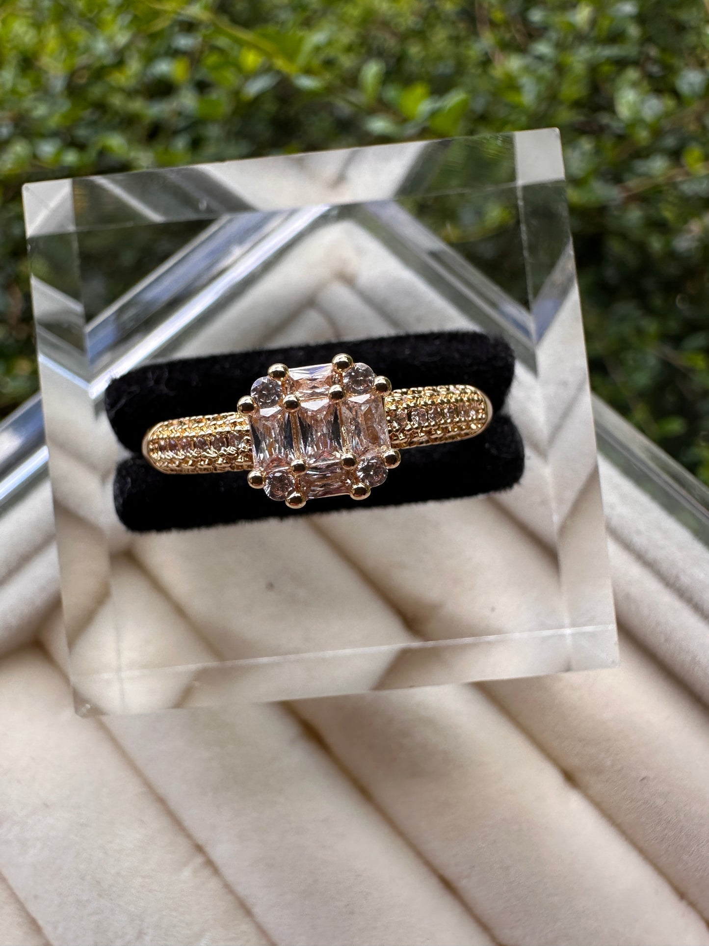 Gold Cubic Zirconia Three-Stone Engagement Ring