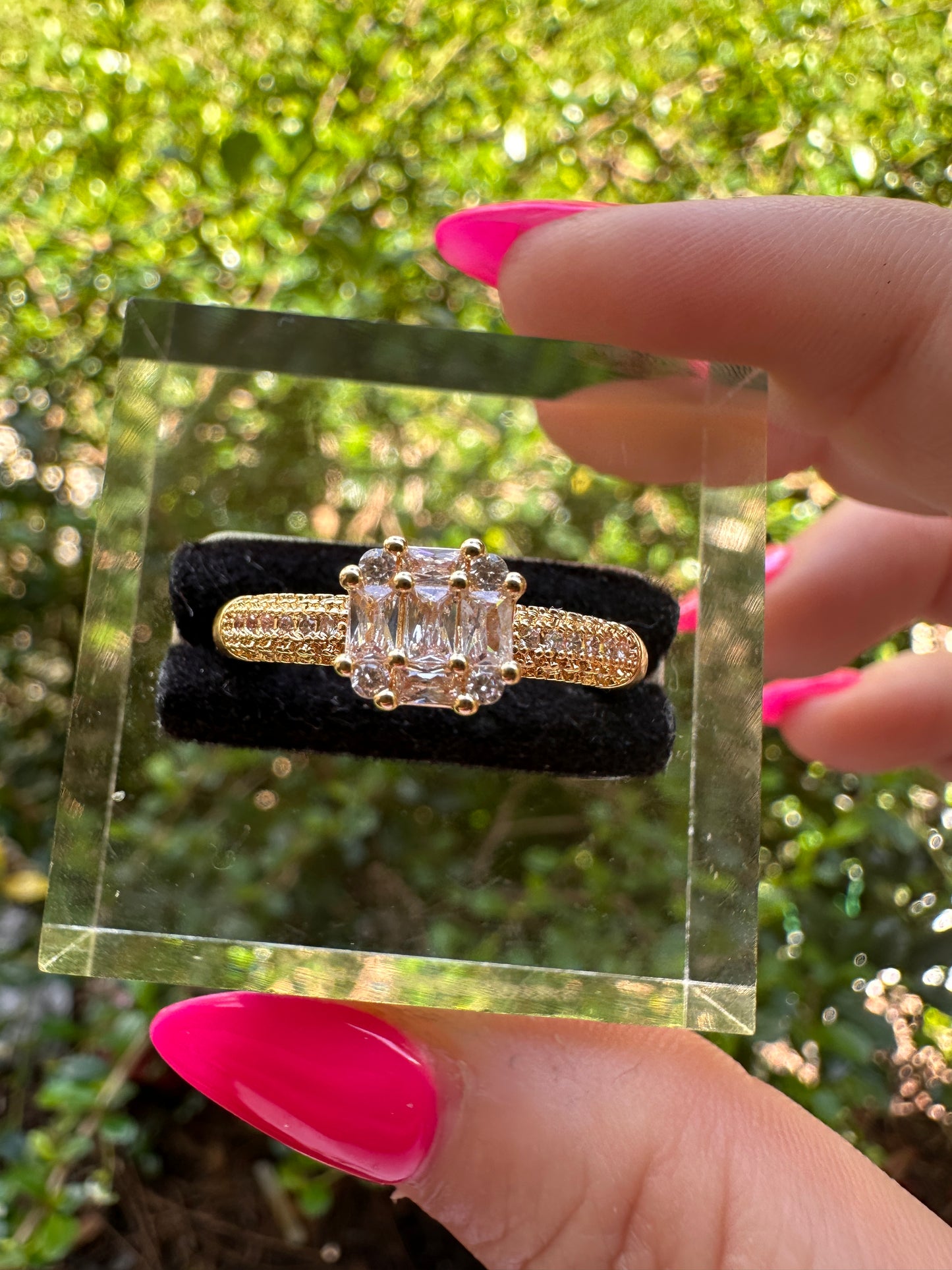 Gold Cubic Zirconia Three-Stone Engagement Ring