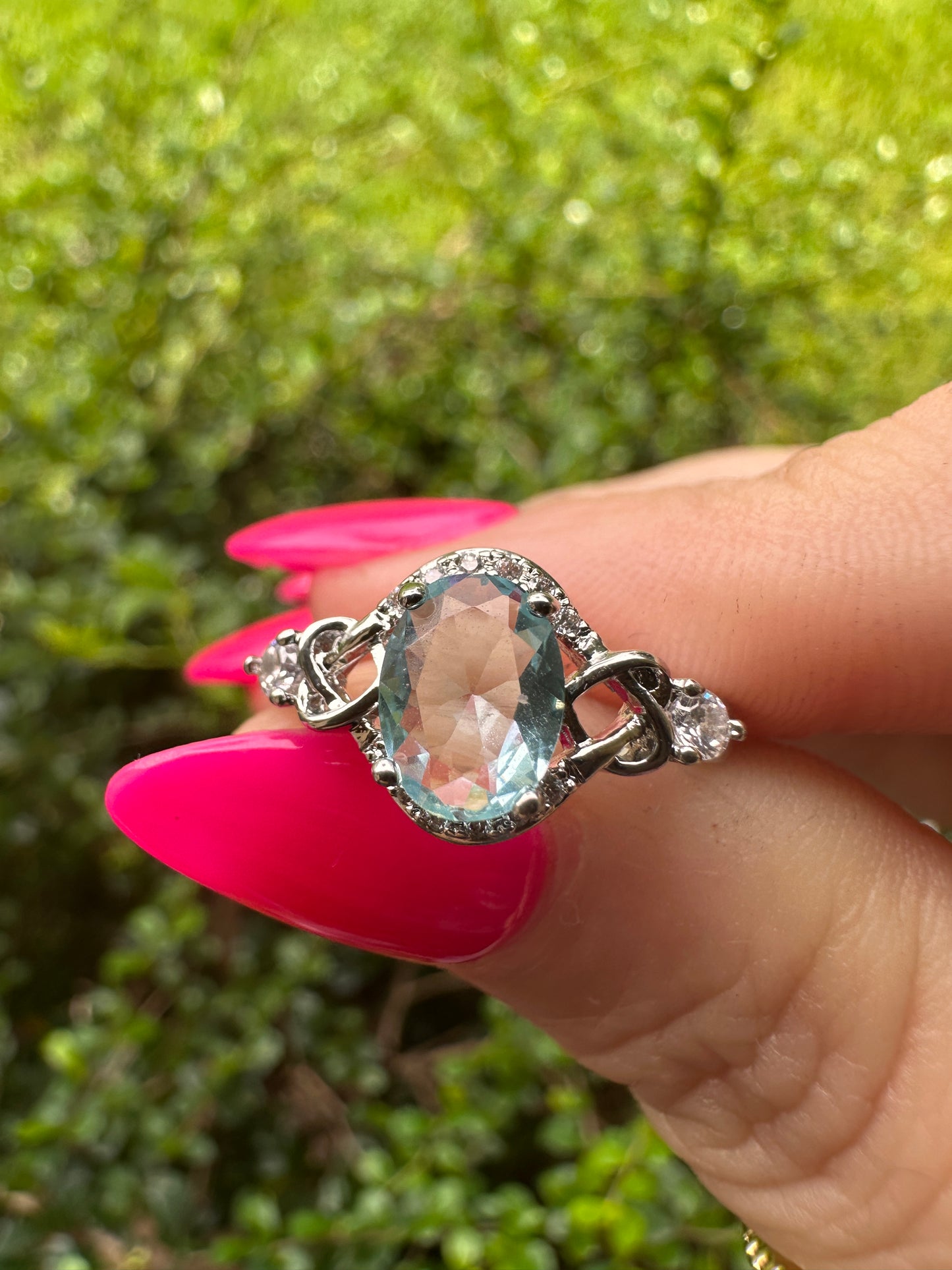 Aquamarine Oval Halo Ring in Silver