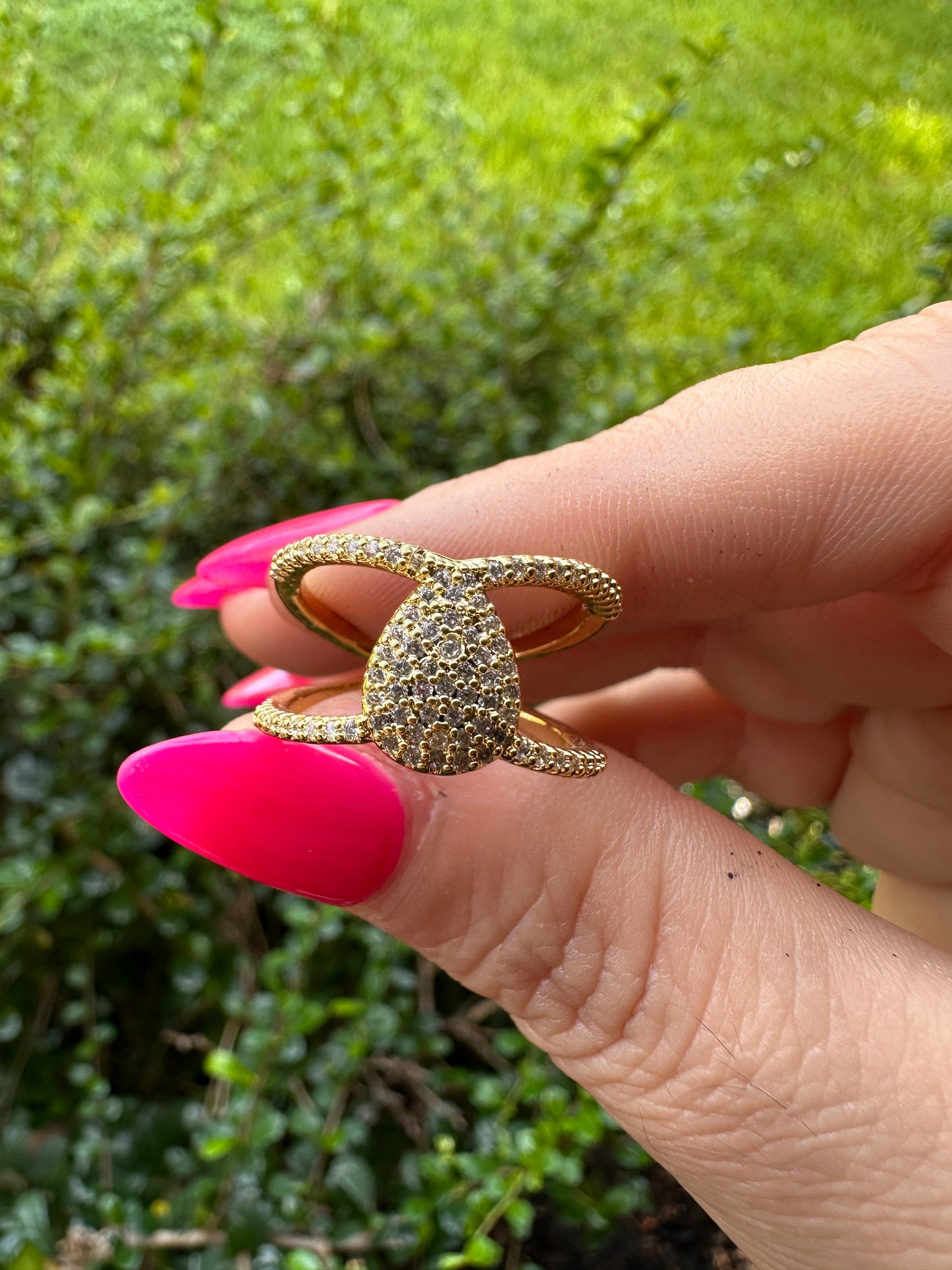 Gold Pavé Teardrop Statement Ring - Gold 14k Gold Laminated 6