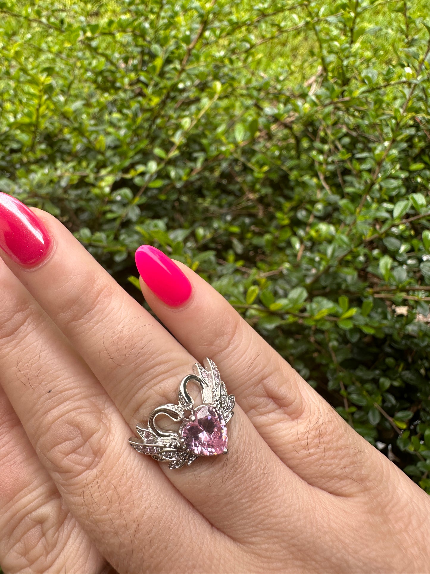 Pink Heart Swan Ring Size 7
