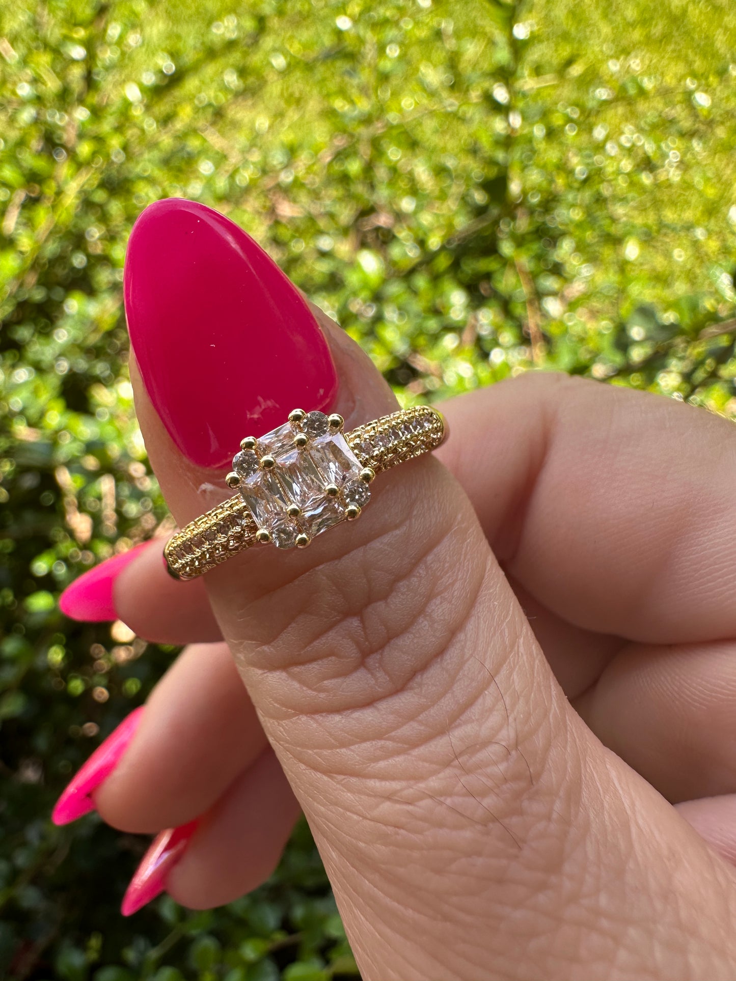 Gold Cubic Zirconia Three-Stone Engagement Ring