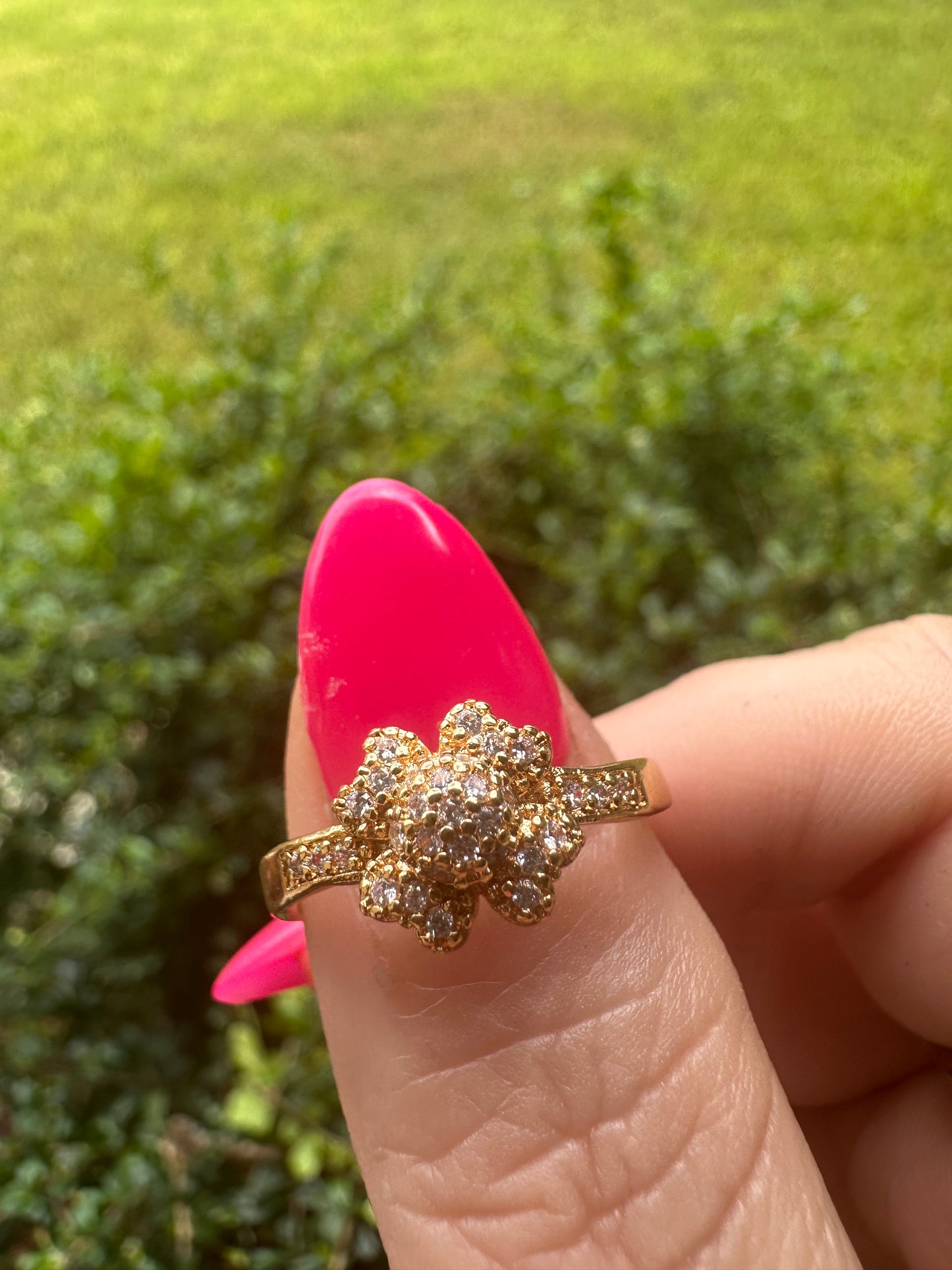 Gold-Tone Floral Cluster Ring with Clear Stones