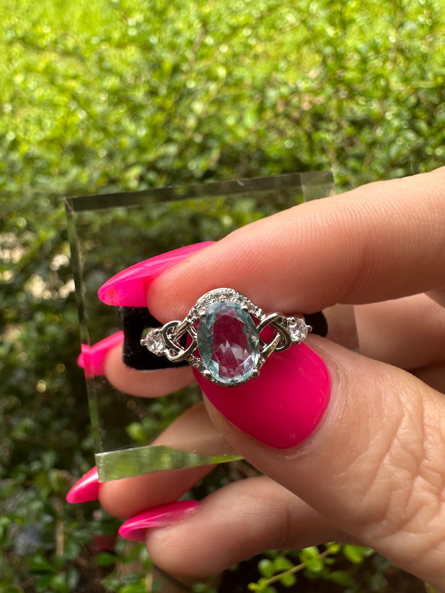 Aquamarine Oval Halo Ring in Silver