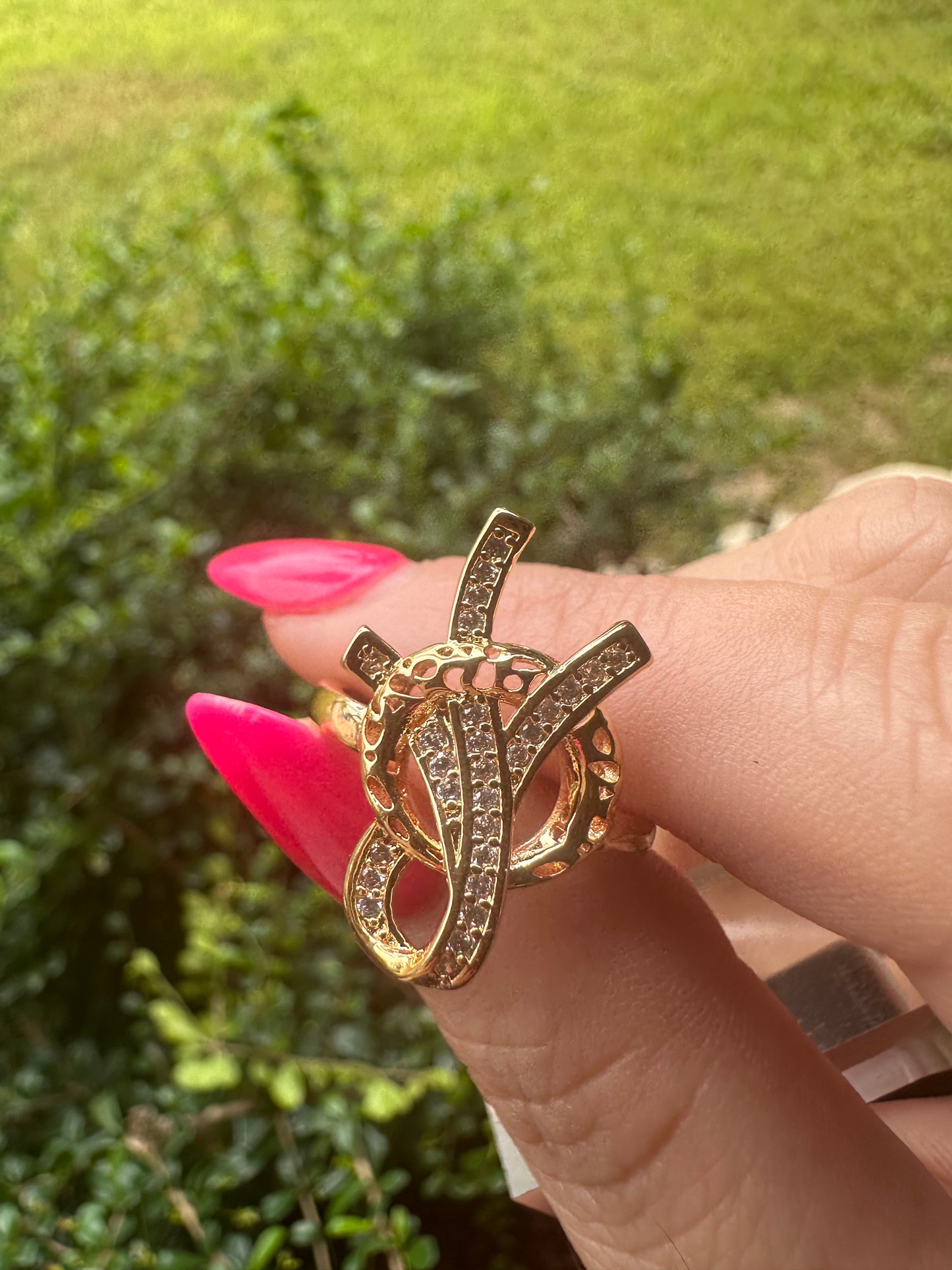 Gold Crystal Intertwined Loop Ring - Women Jewelry