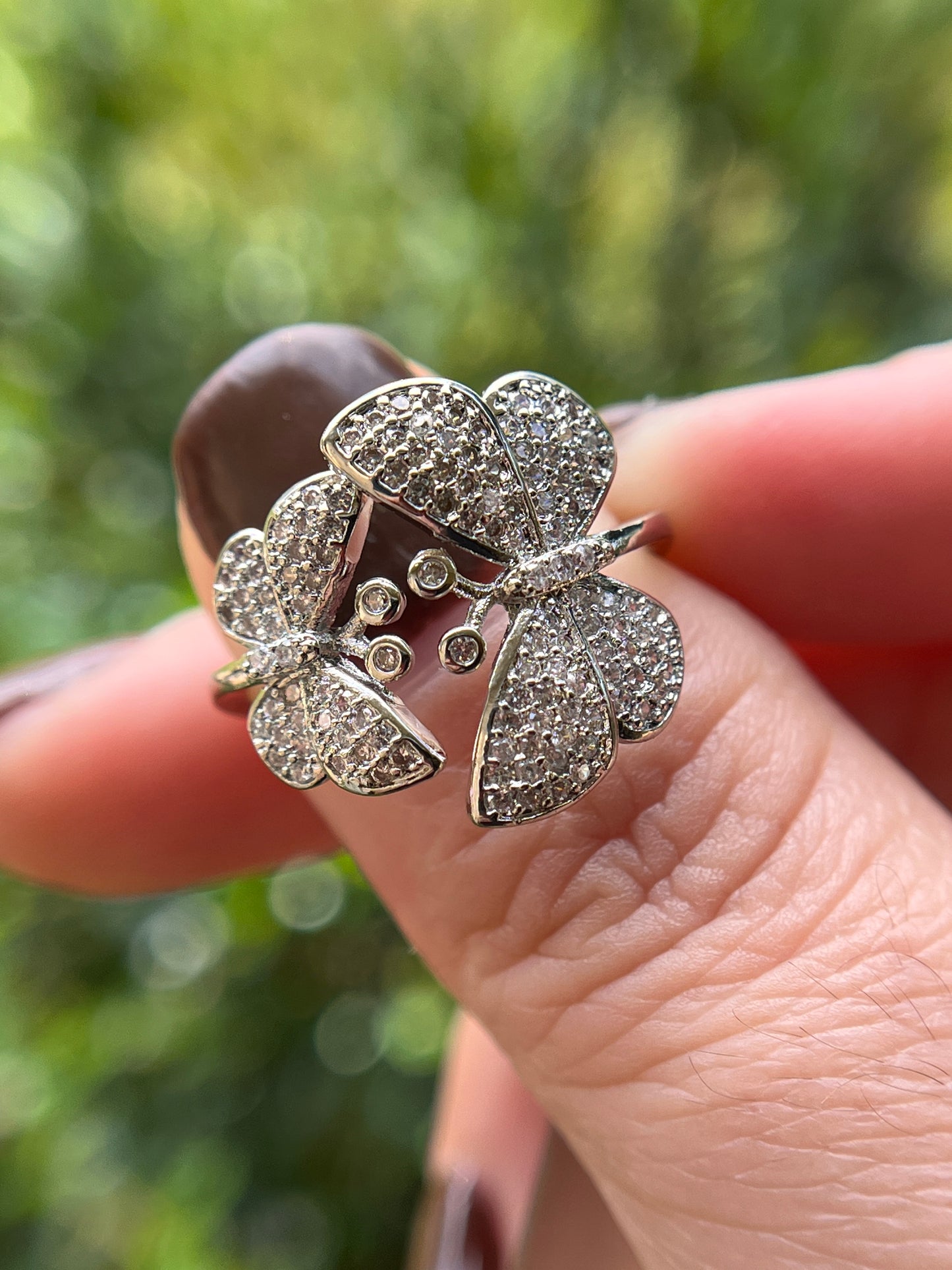 Double Butterfly White Gold Filled  Ring