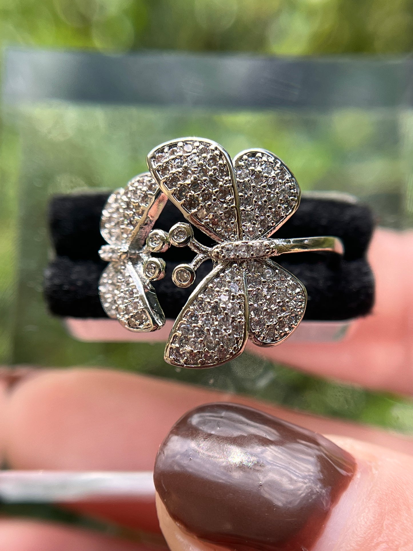Double Butterfly White Gold Filled  Ring