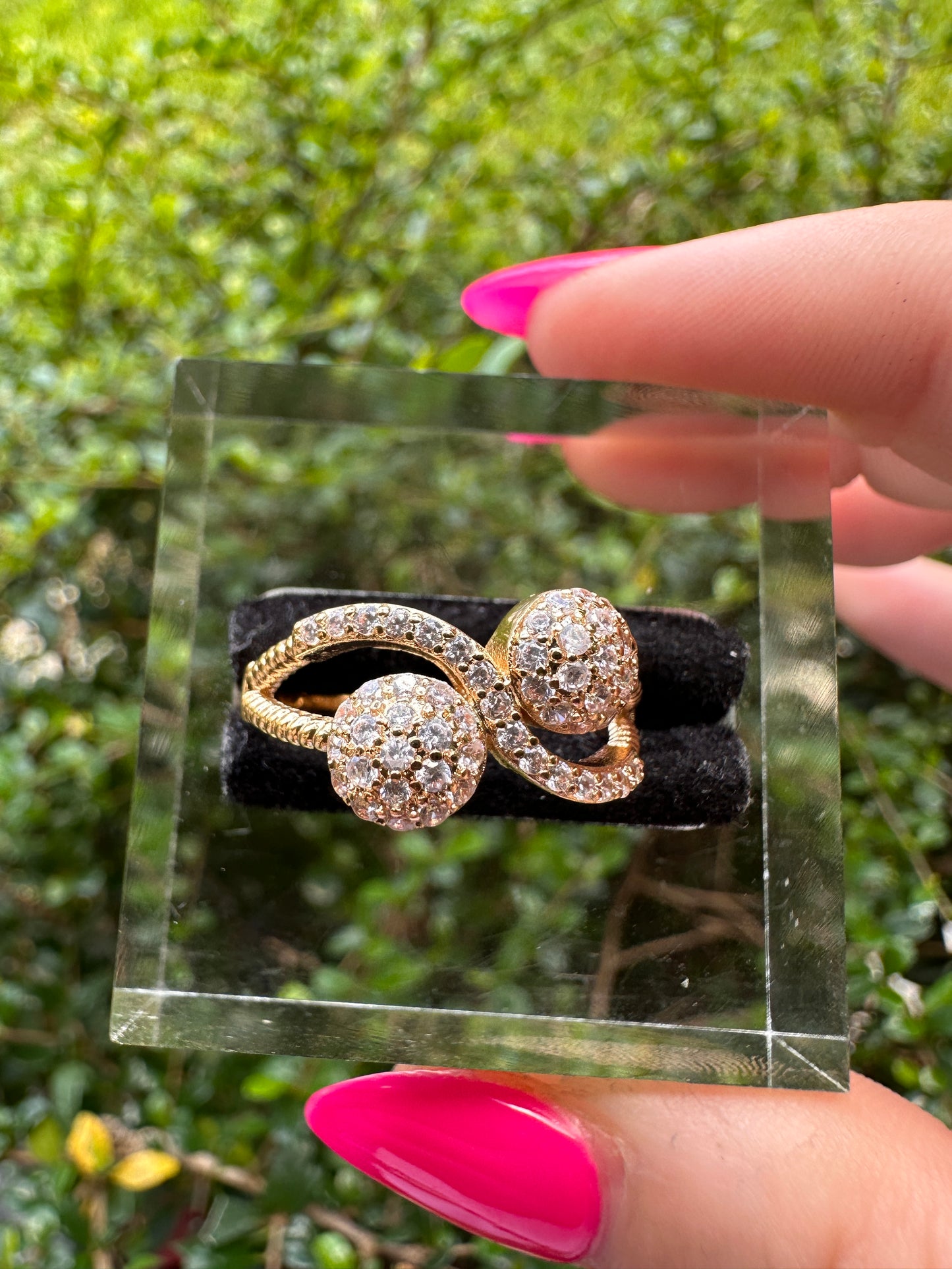 Gold-Tone Pave Crystal Double Ball Ring - Women Jewelry Gifts