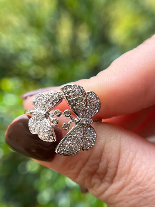 Double Butterfly White Gold Filled  Ring