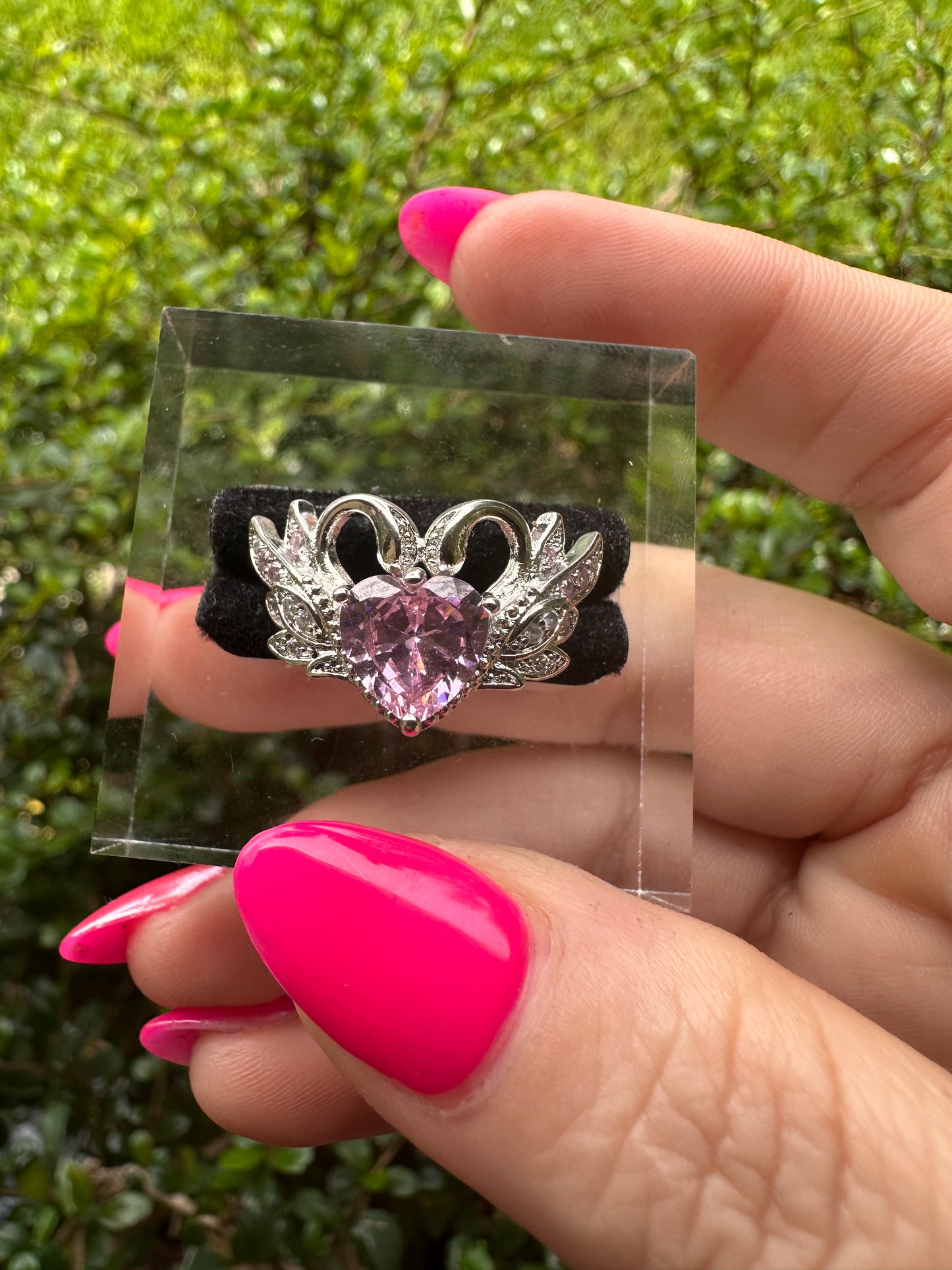 Pink Heart Swan Ring Size 7