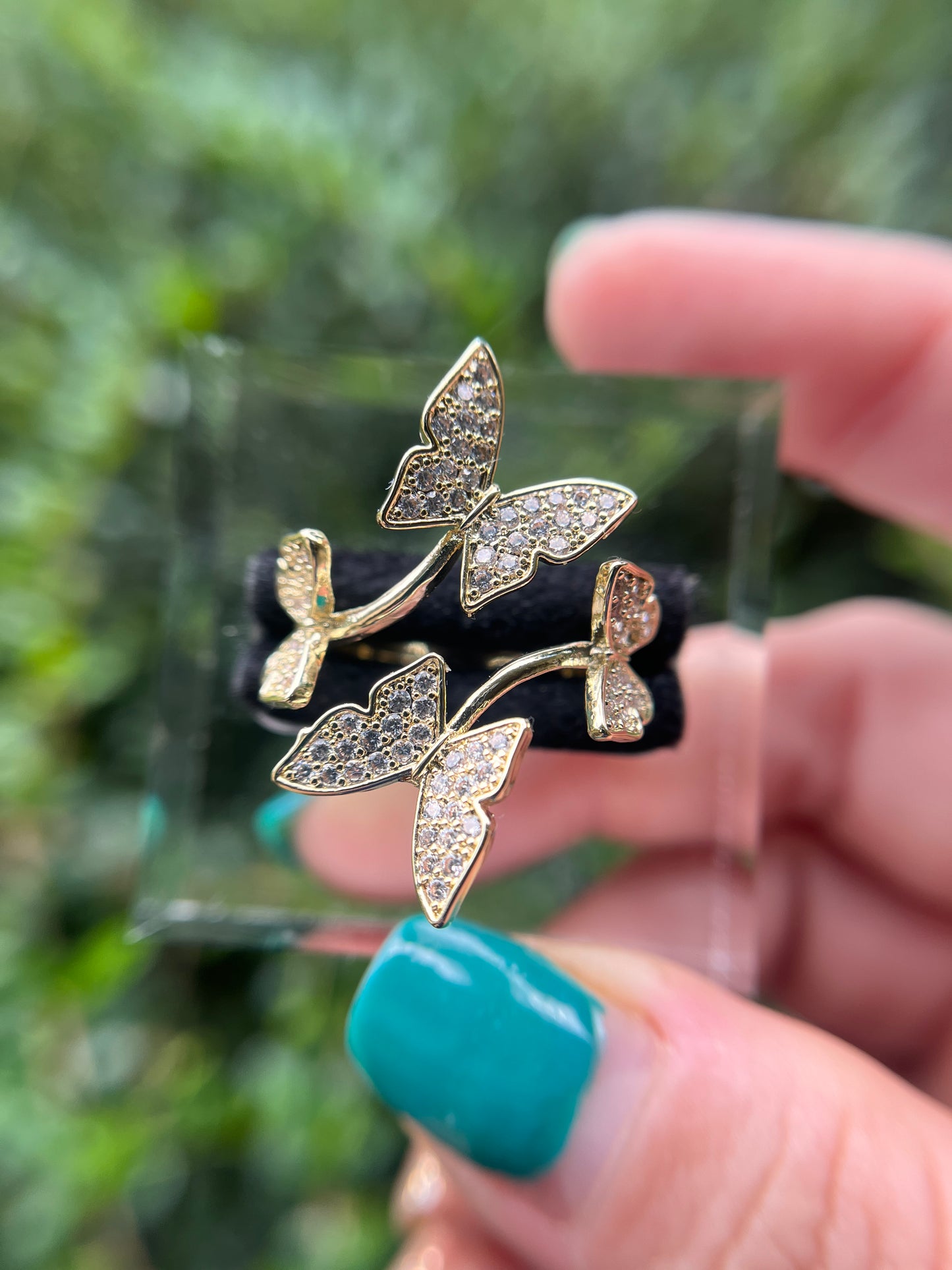Golden butterfly adjustable ring 14k gold filled