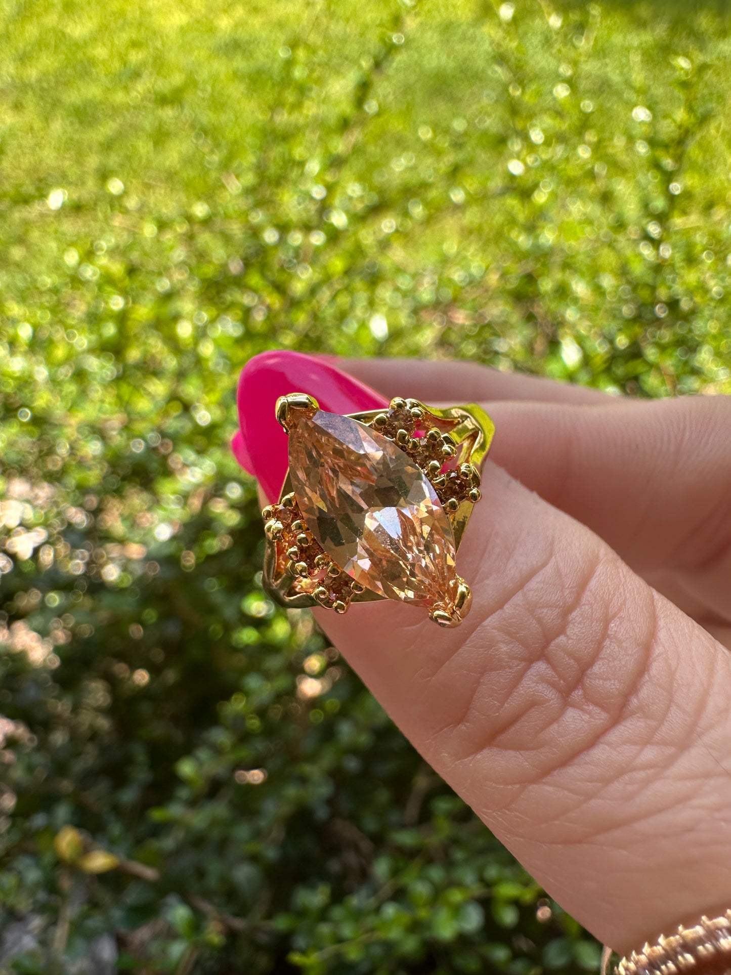 Gold-Tone Marquise Champagne Crystal Statement Ring - Women Jewelry