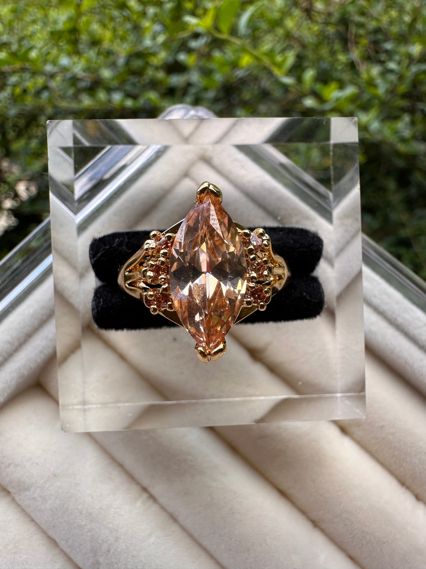 Gold-Tone Marquise Champagne Crystal Statement Ring - Women Jewelry