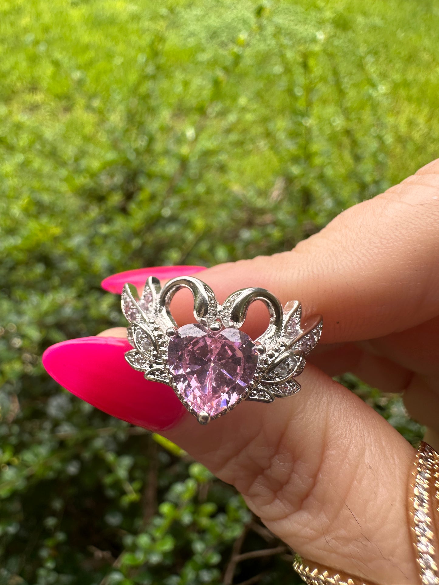 Pink Heart Swan Ring Size 7