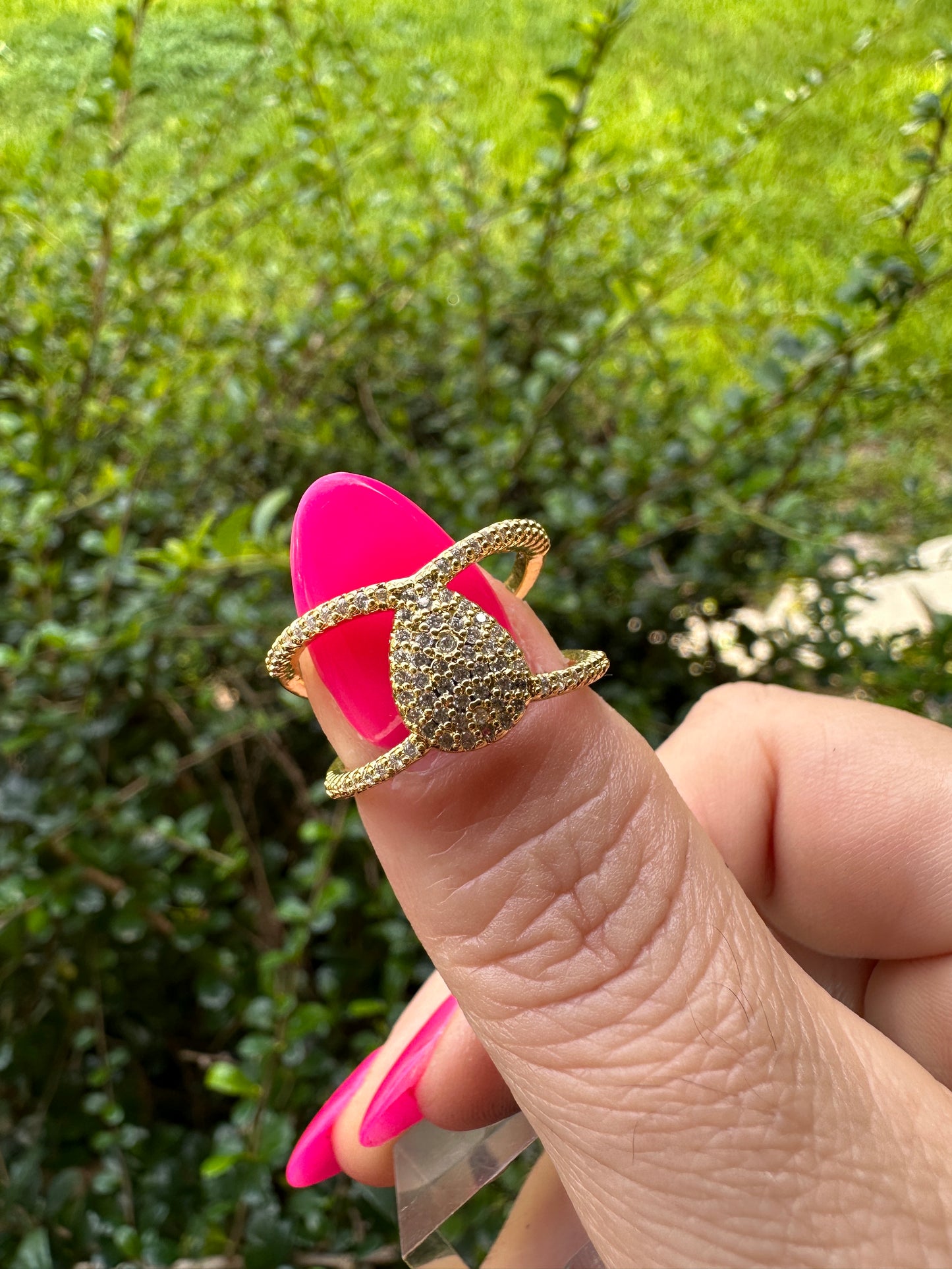 Gold Pavé Teardrop Statement Ring - Gold 14k Gold Laminated 6
