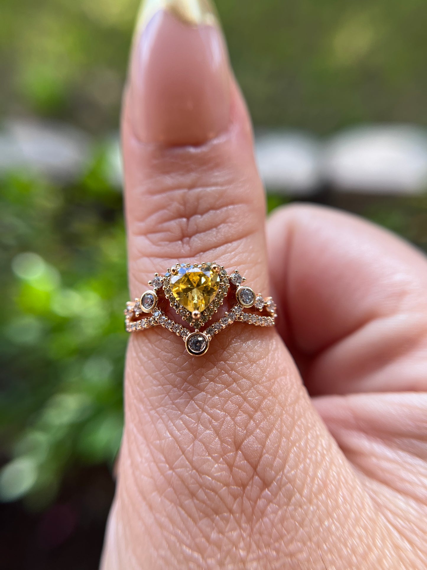 Citrine Yellow Heart Diamond Ring