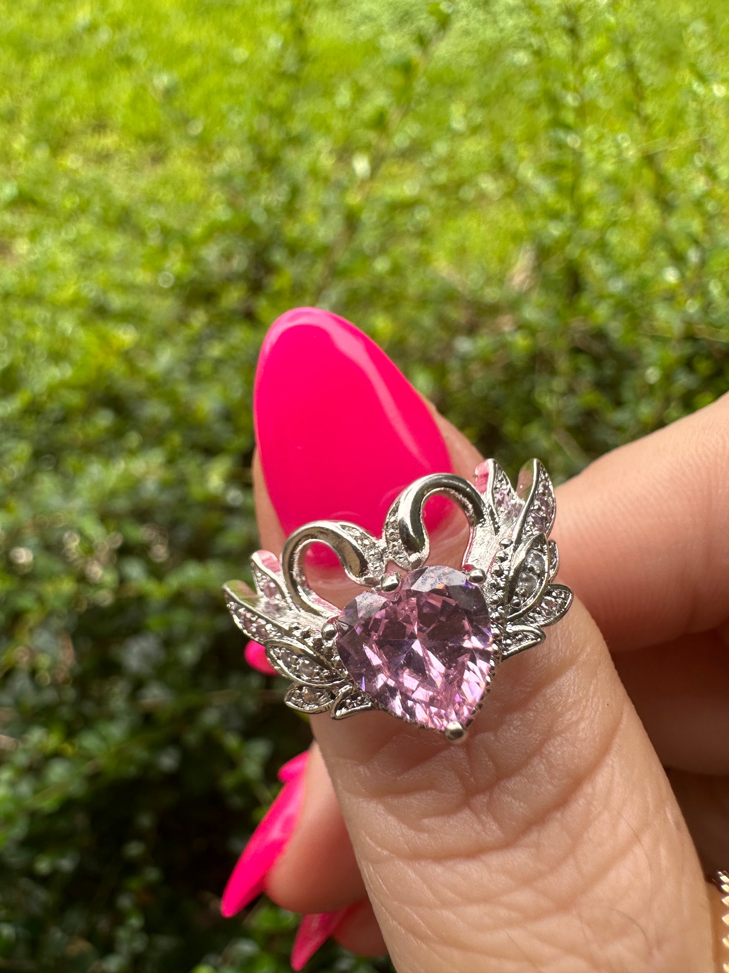 Pink Heart Swan Ring Size 7
