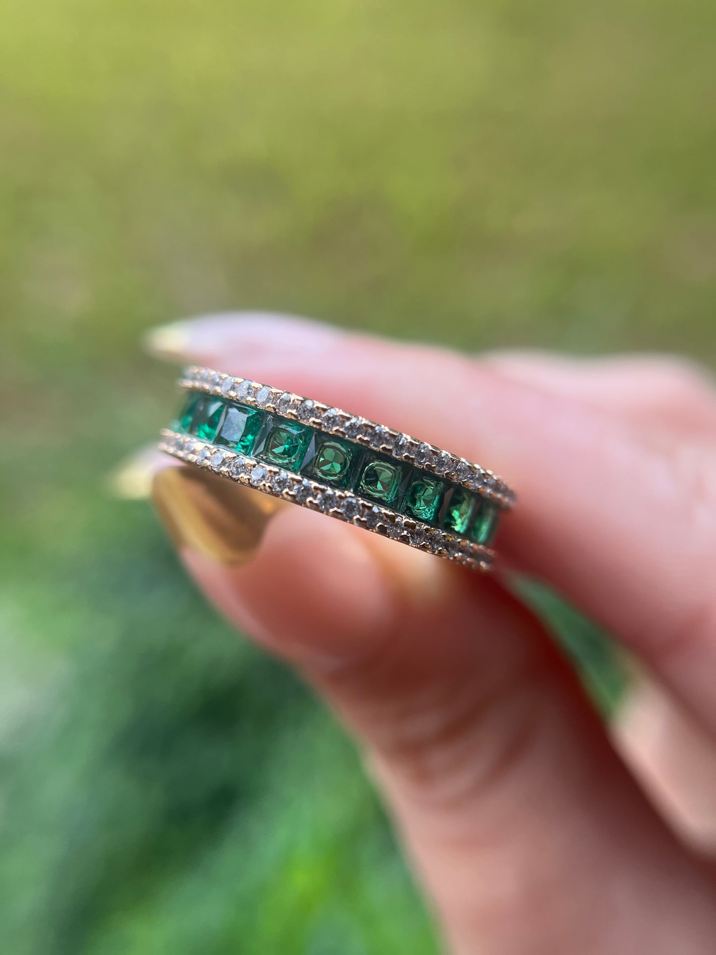 Princess Diamond Emerald May Birthstone Ring
