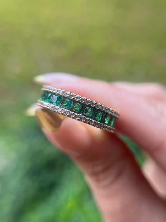 Princess Diamond Emerald May Birthstone Ring