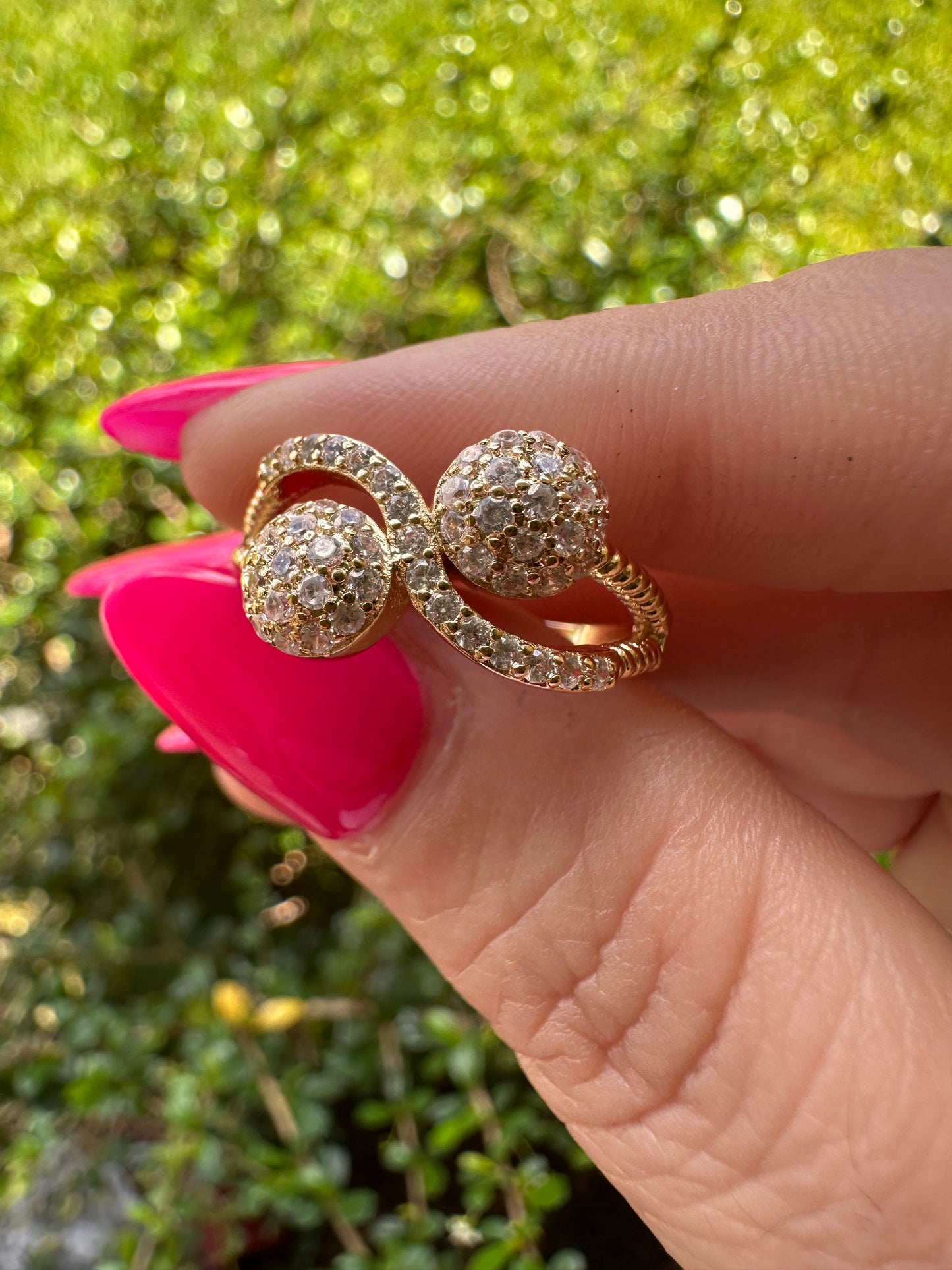 Gold-Tone Pave Crystal Double Ball Ring - Women Jewelry Gifts