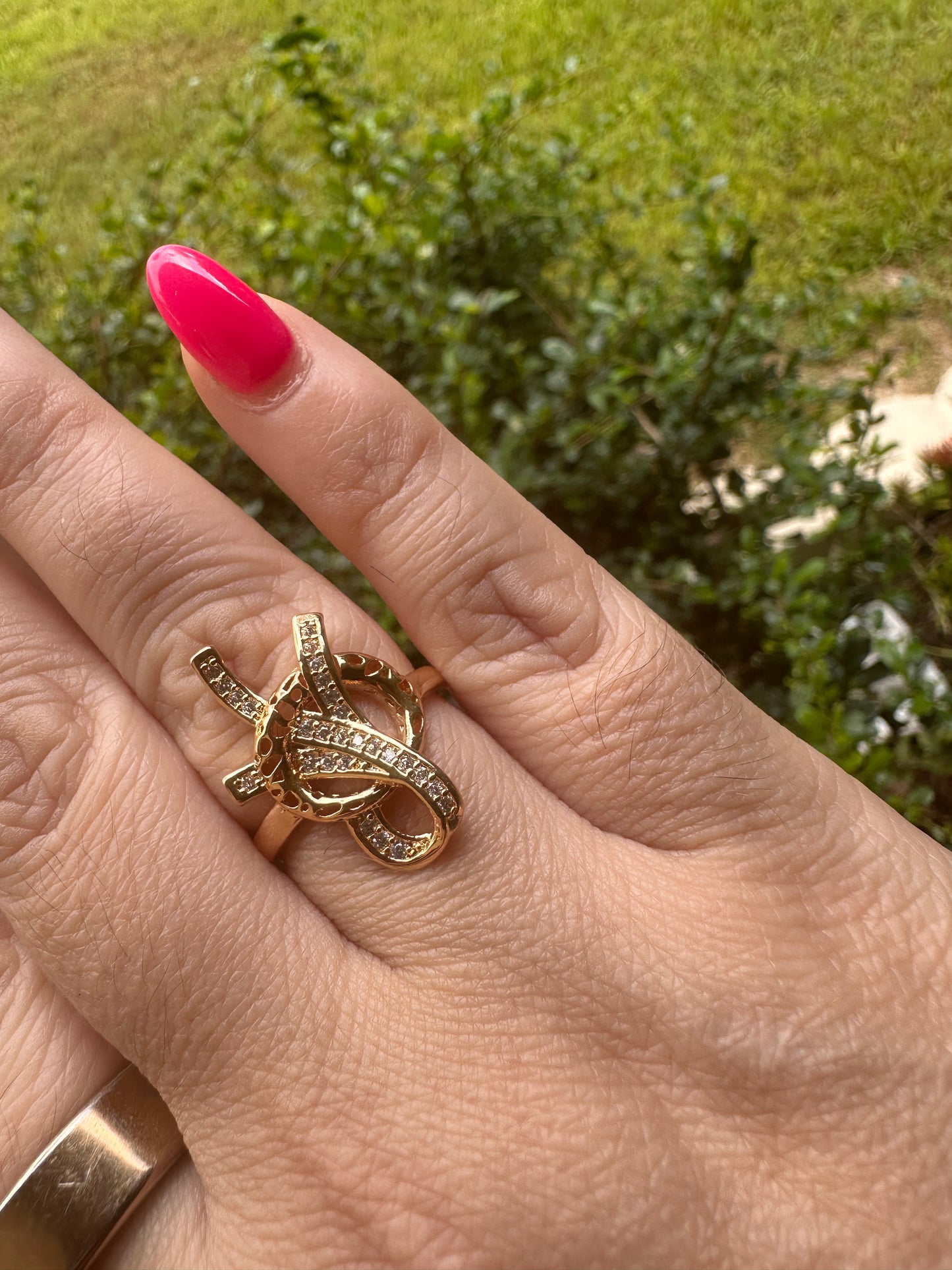 Gold Crystal Intertwined Loop Ring - Women Jewelry
