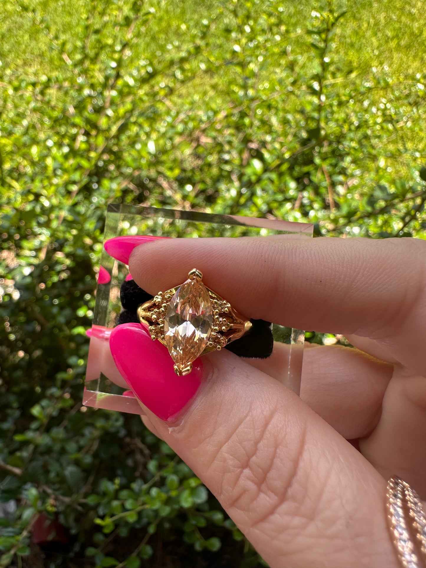 Gold-Tone Marquise Champagne Crystal Statement Ring - Women Jewelry