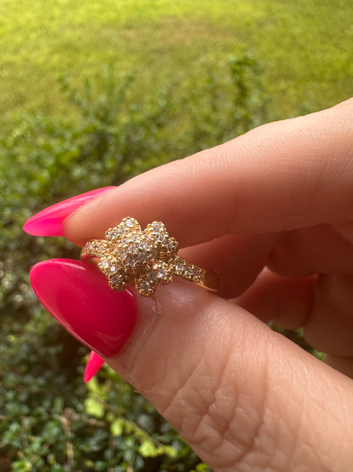 Gold-Tone Floral Cluster Ring with Clear Stones