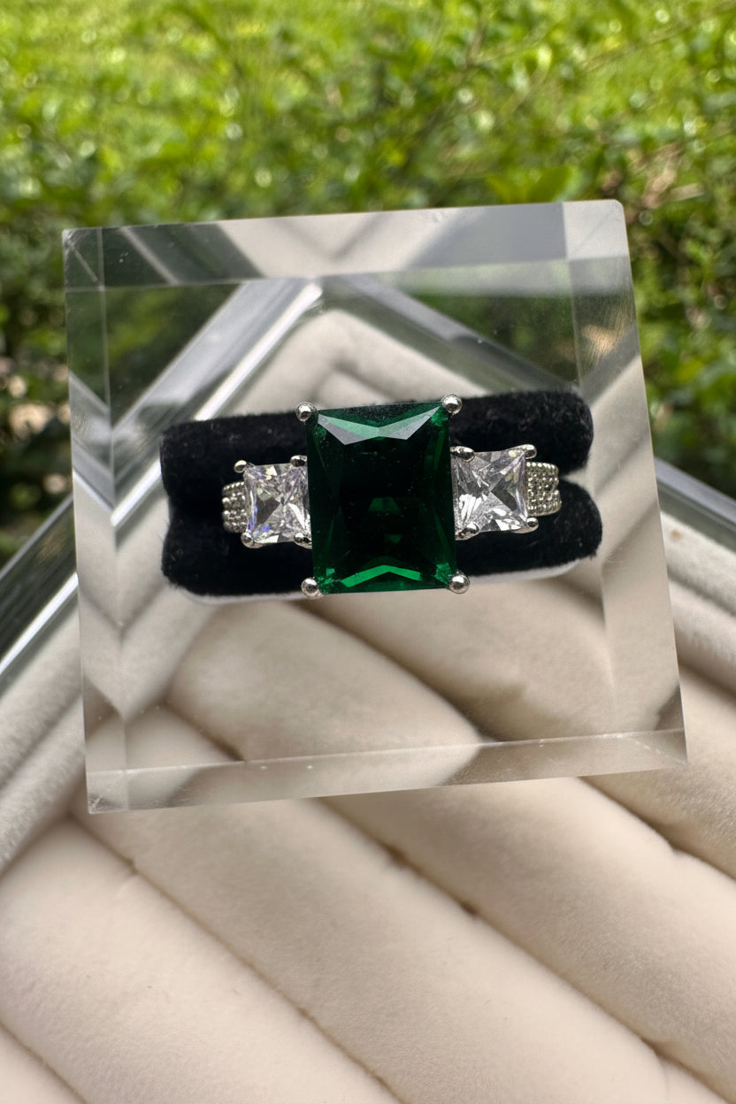 Emerald Green Three-Stone Statement Ring