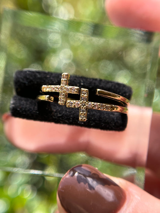 Double Cross Stainless Steel Gold Ring
