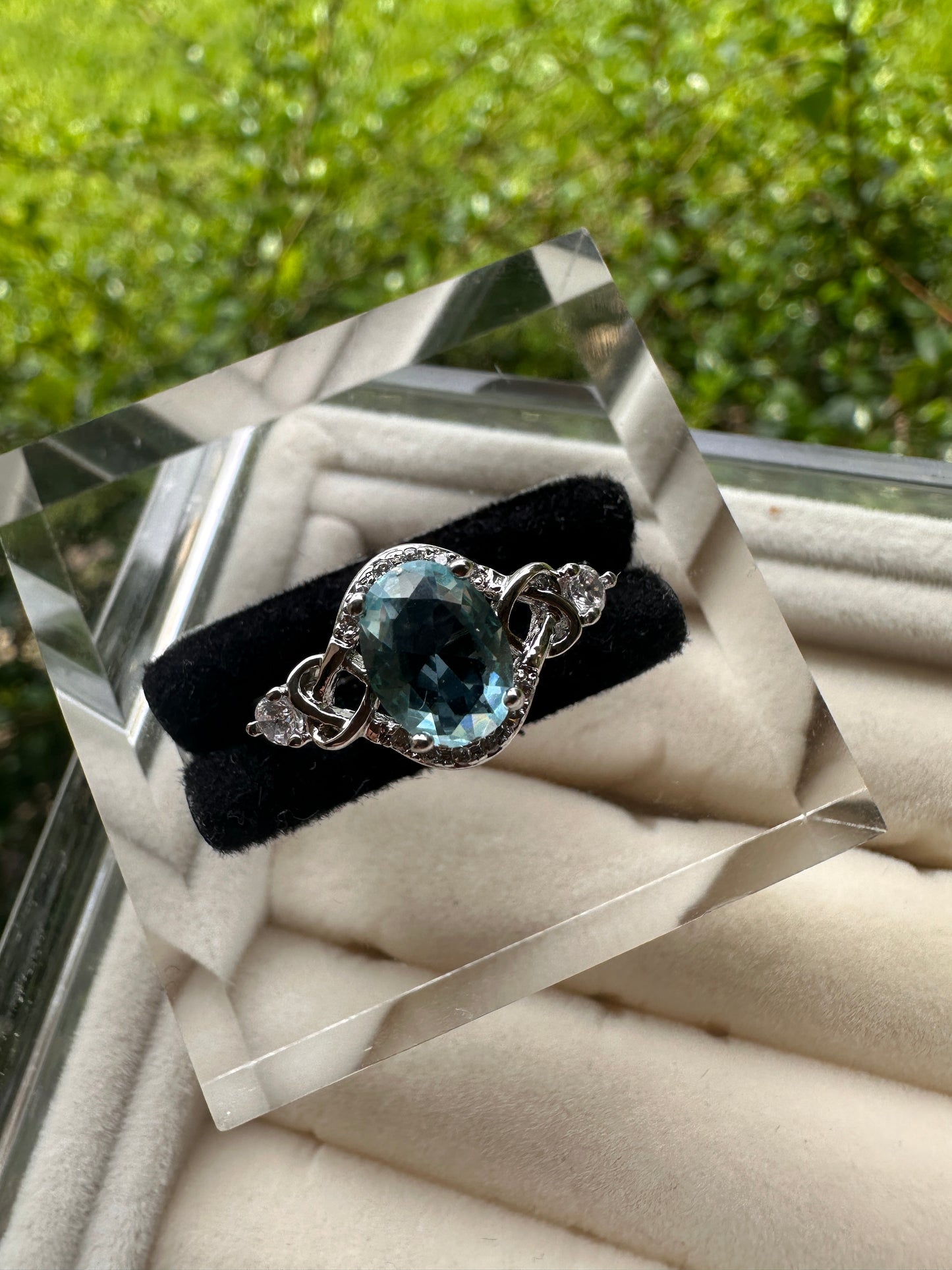 Aquamarine Oval Halo Ring in Silver