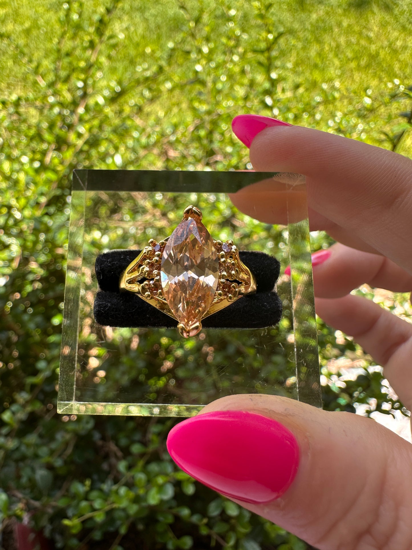 Gold-Tone Marquise Champagne Crystal Statement Ring - Women Jewelry