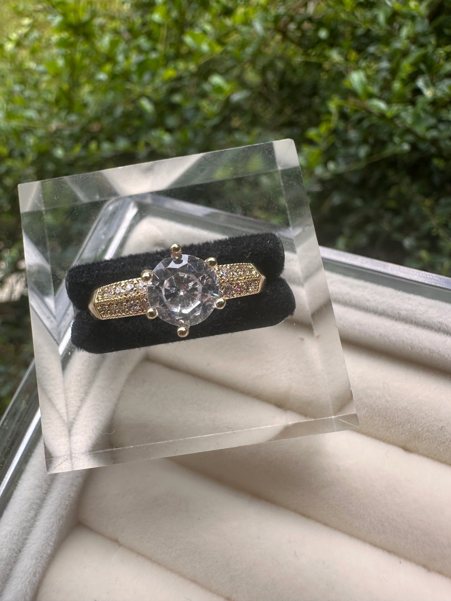 Gold Engagement Ring with Round Clear Stone - Gold
