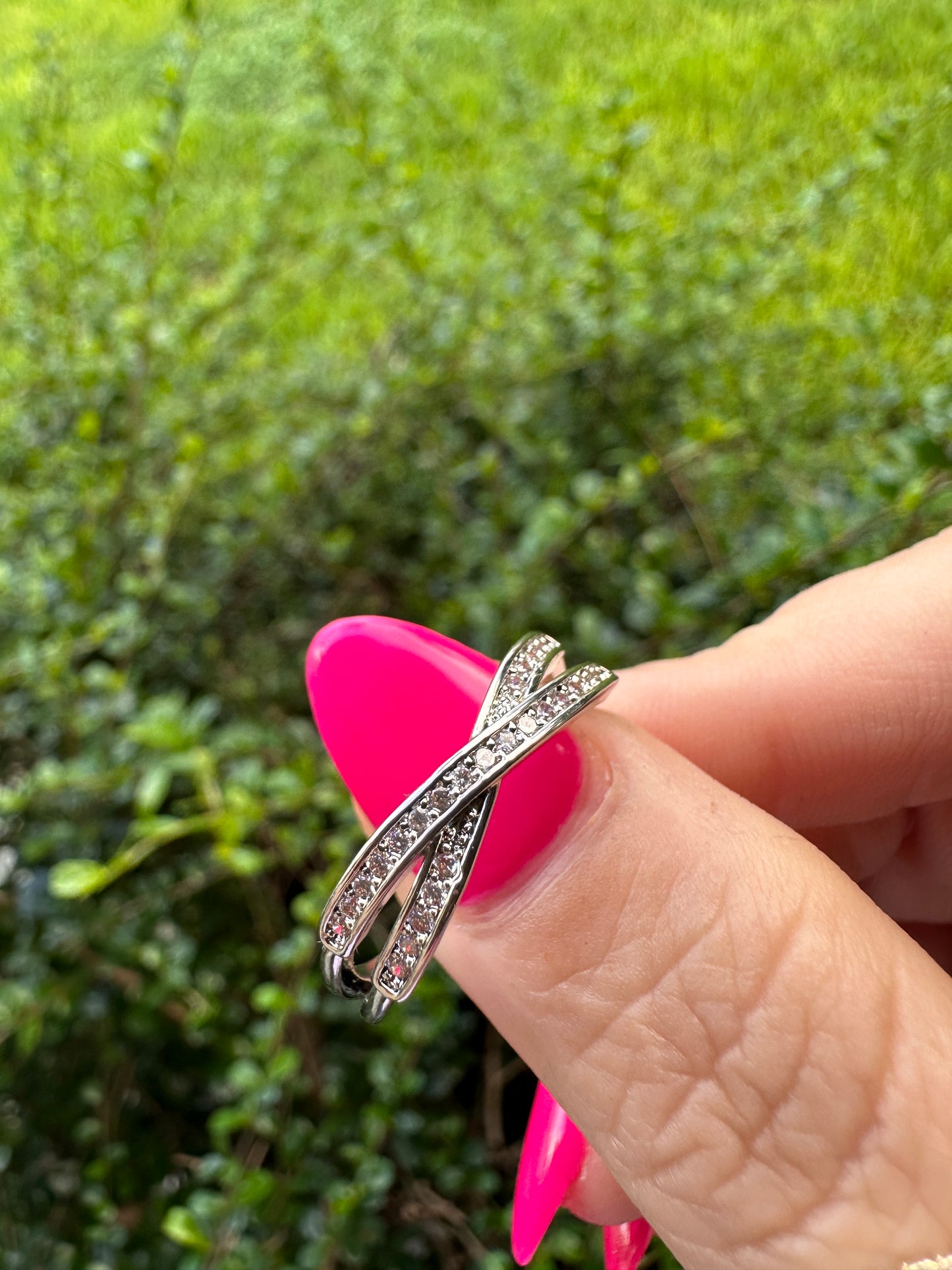 Silver Crisscross Rhinestone Ring - Silver