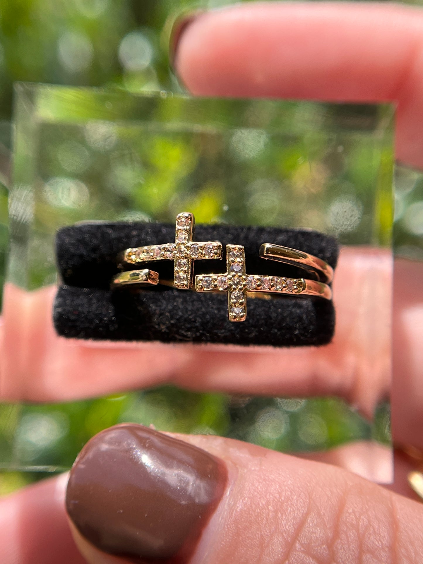 Double Cross Stainless Steel Gold Ring