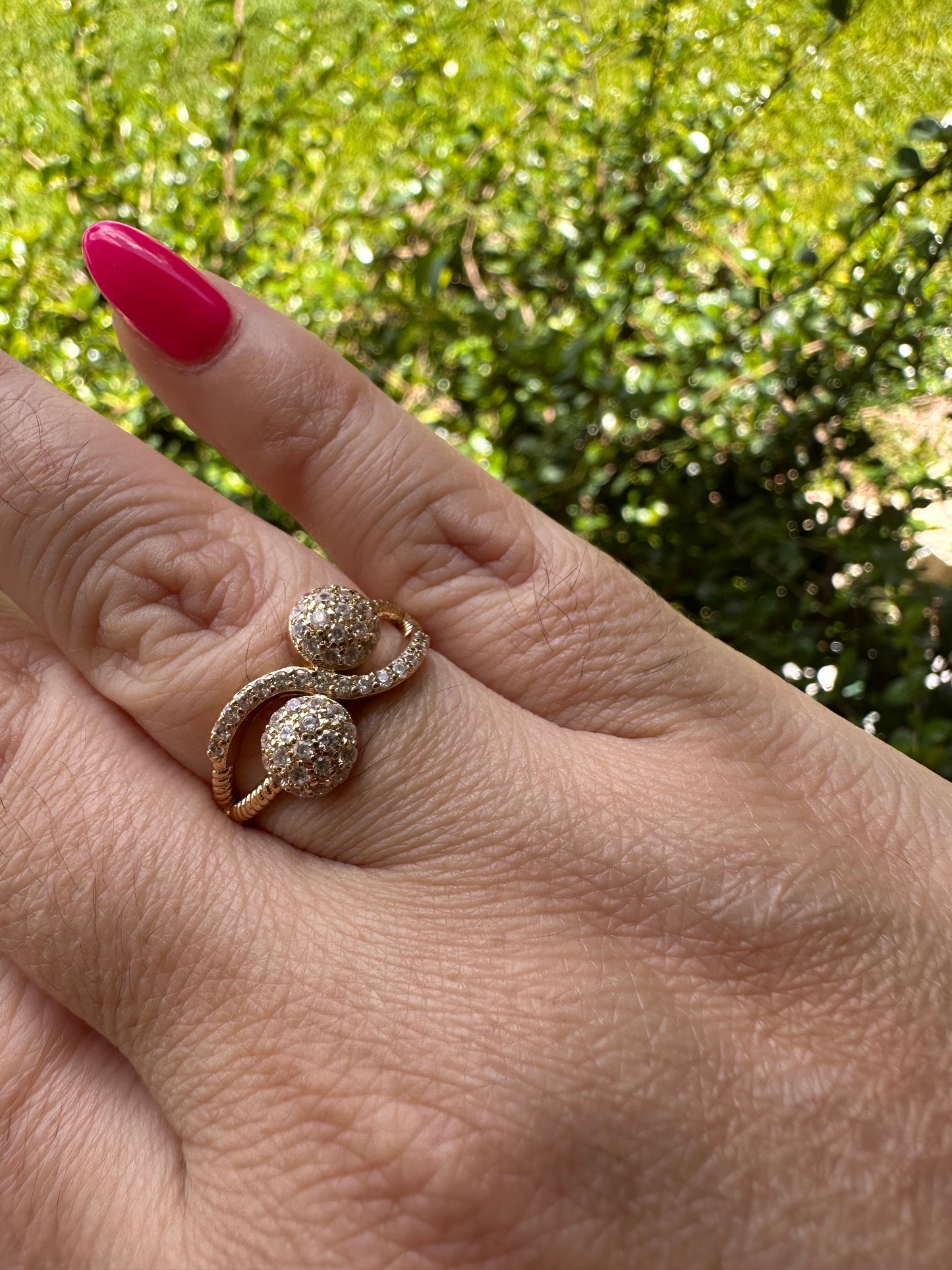 Gold-Tone Pave Crystal Double Ball Ring - Women Jewelry Gifts