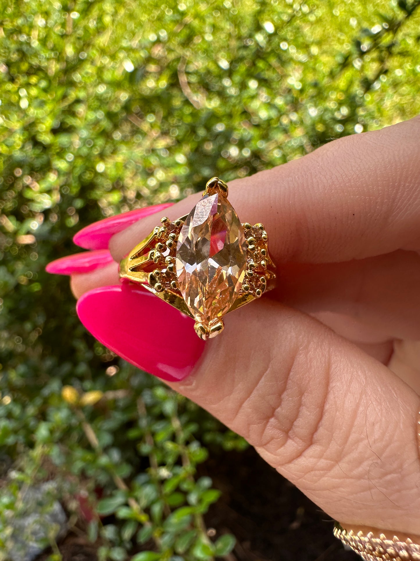 Gold-Tone Marquise Champagne Crystal Statement Ring - Women Jewelry