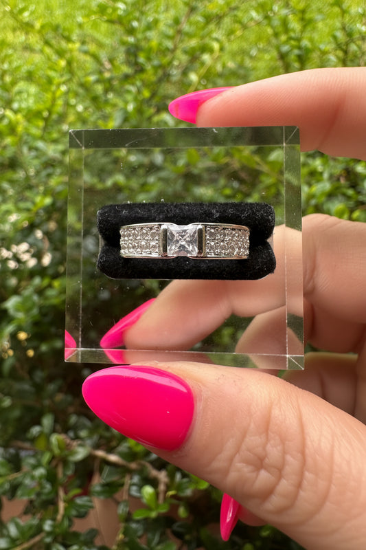 Sterling Silver Cubic Zirconia Princess Cut Band - White stainless steel Women’s
