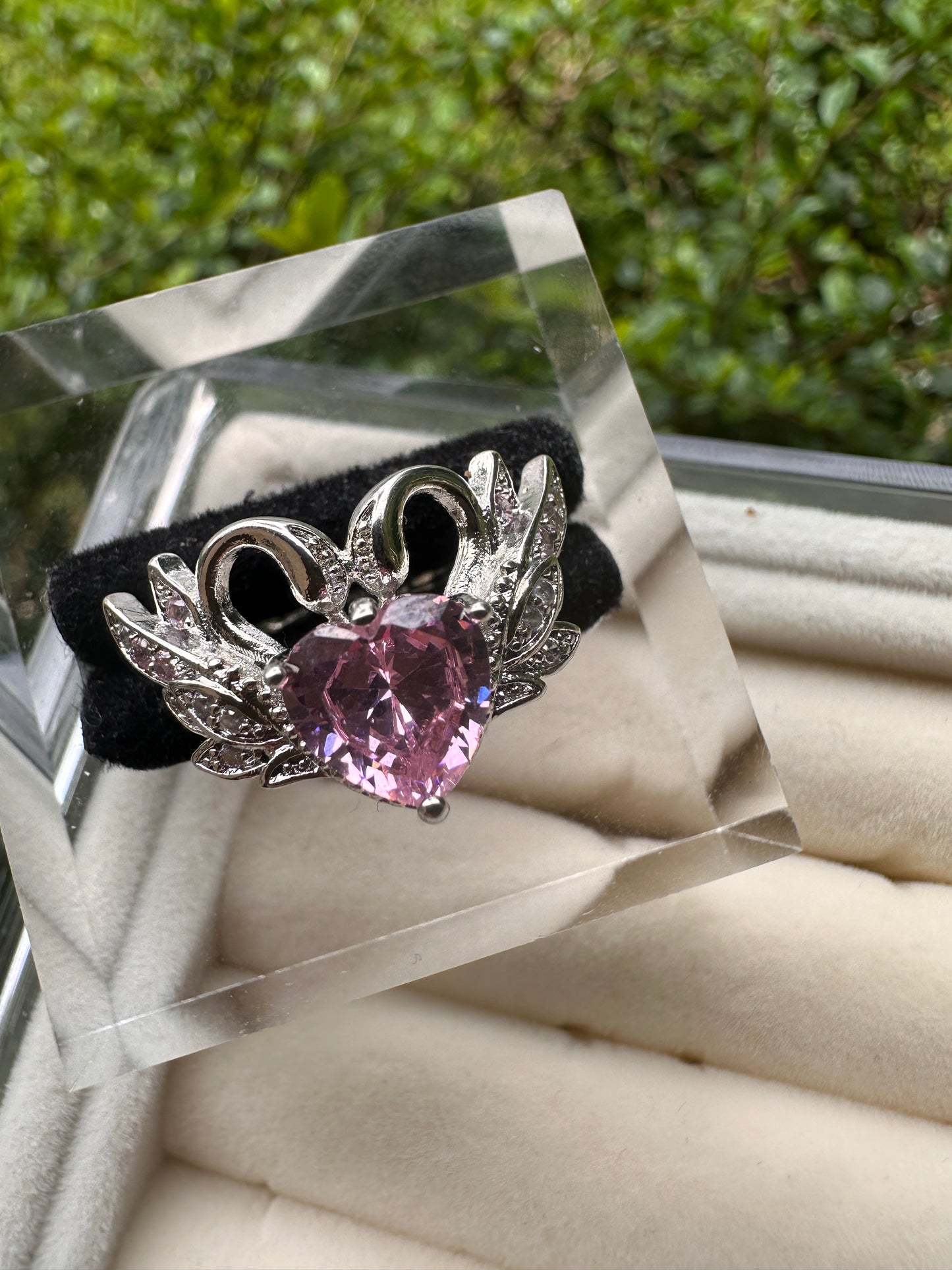 Pink Heart Swan Ring Size 7