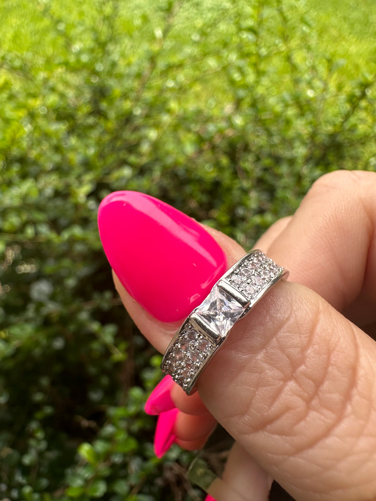 Sterling Silver Cubic Zirconia Princess Cut Band - White stainless steel Women’s