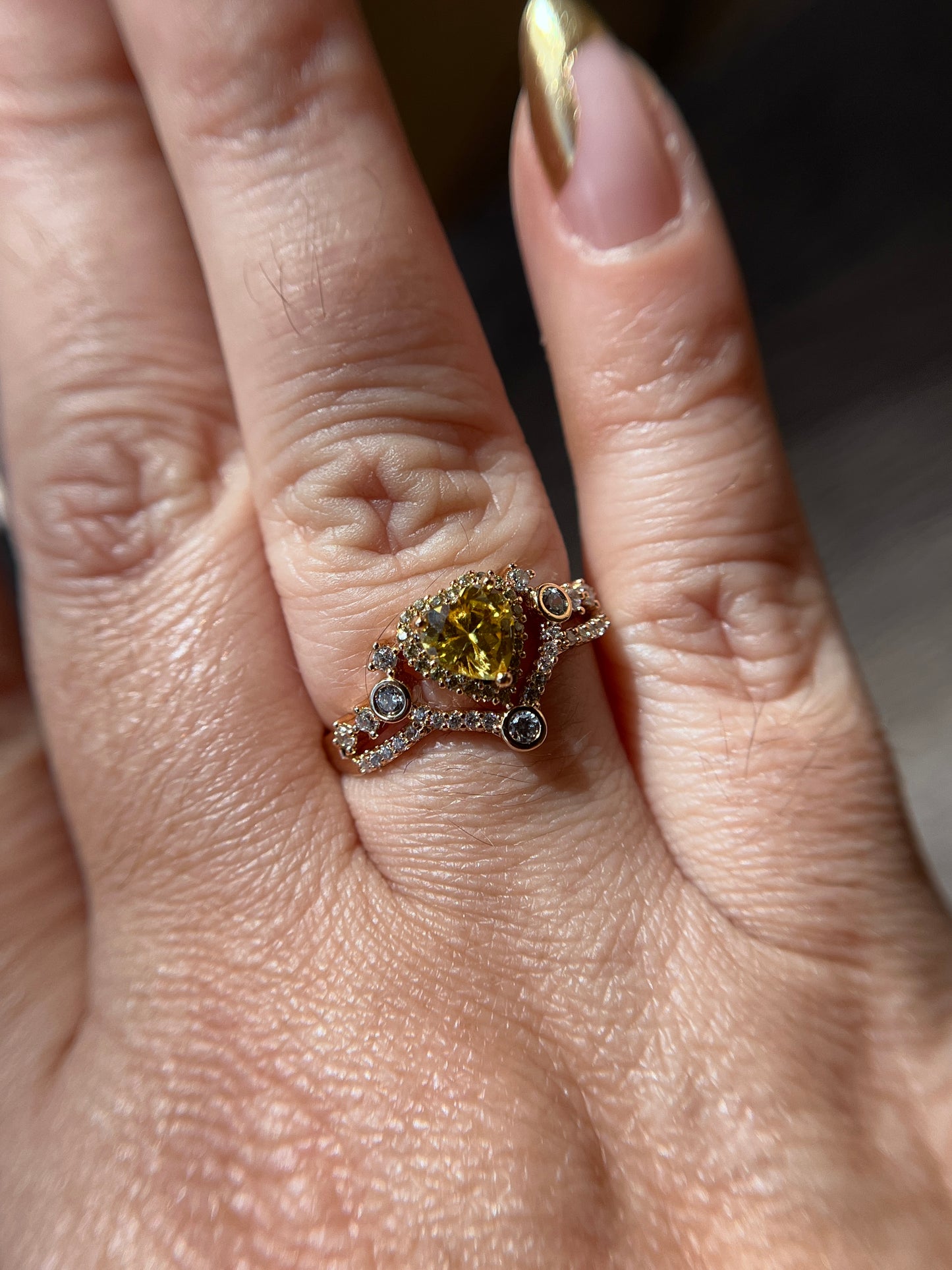 Citrine Yellow Heart Diamond Ring