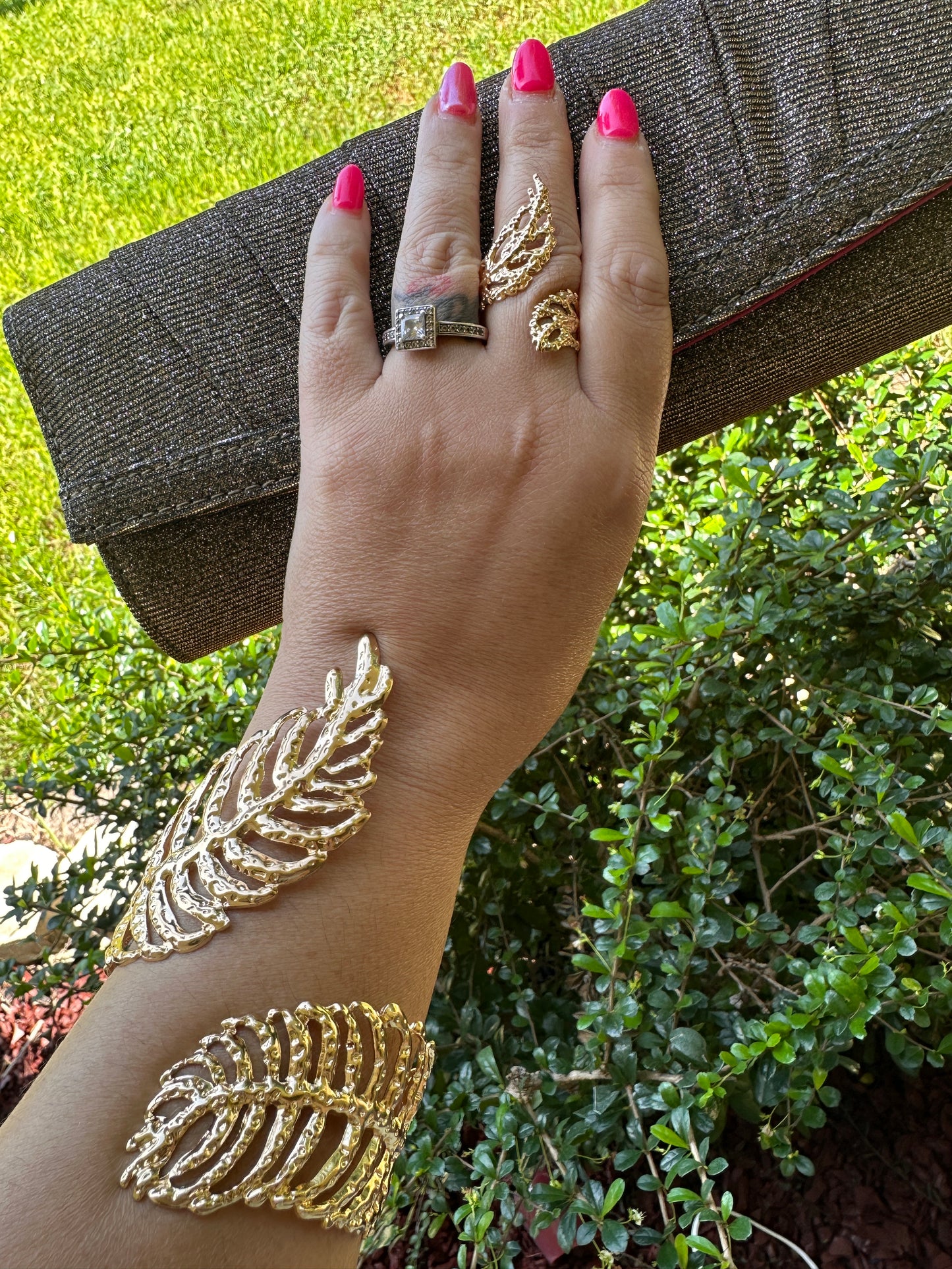 Gold Leaf Bracelet and Matching Ring Set - Gold Tone Women’s Jewelry