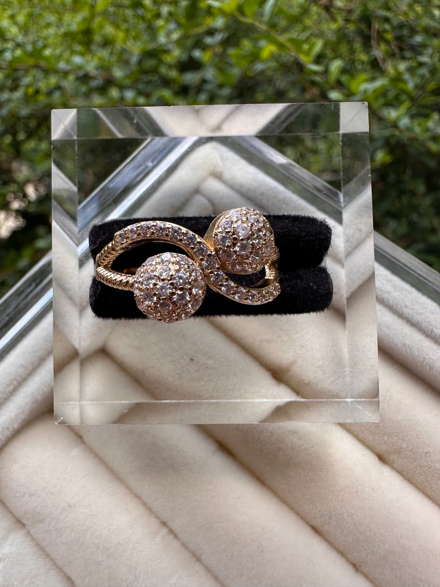 Gold-Tone Pave Crystal Double Ball Ring - Women Jewelry Gifts