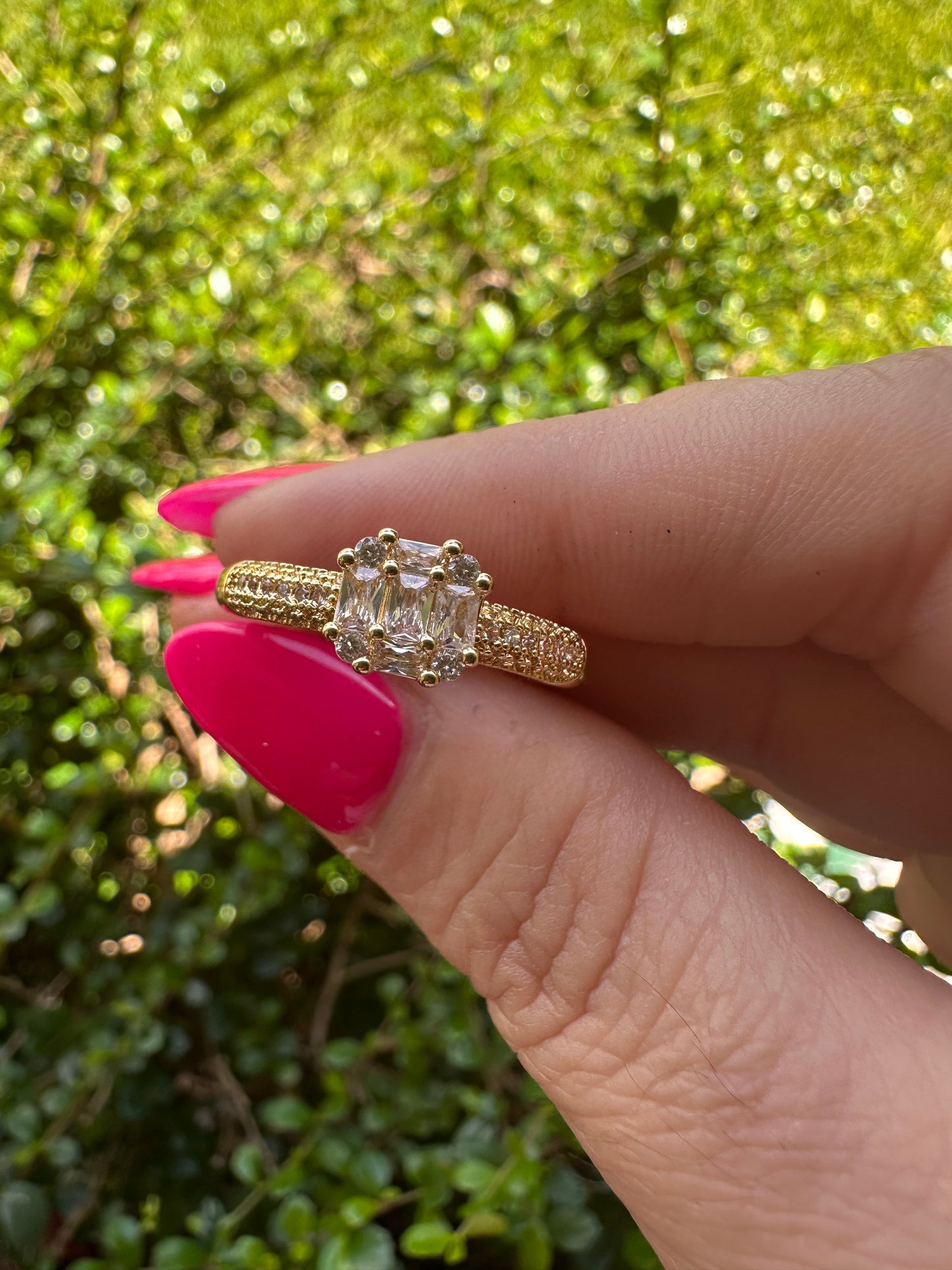 Gold Cubic Zirconia Three-Stone Engagement Ring