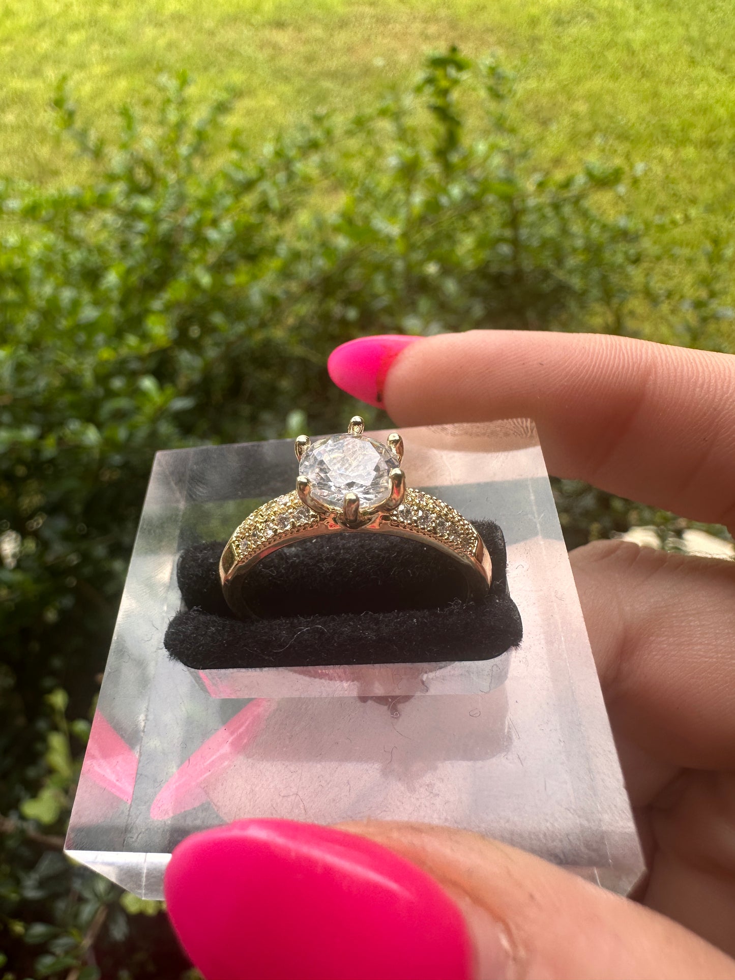 Gold Engagement Ring with Round Clear Stone - Gold