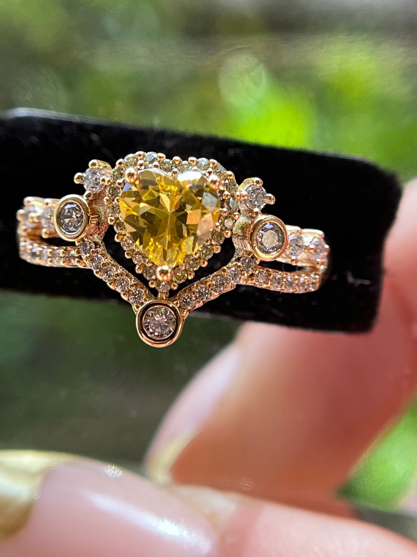 Citrine Yellow Heart Diamond Ring