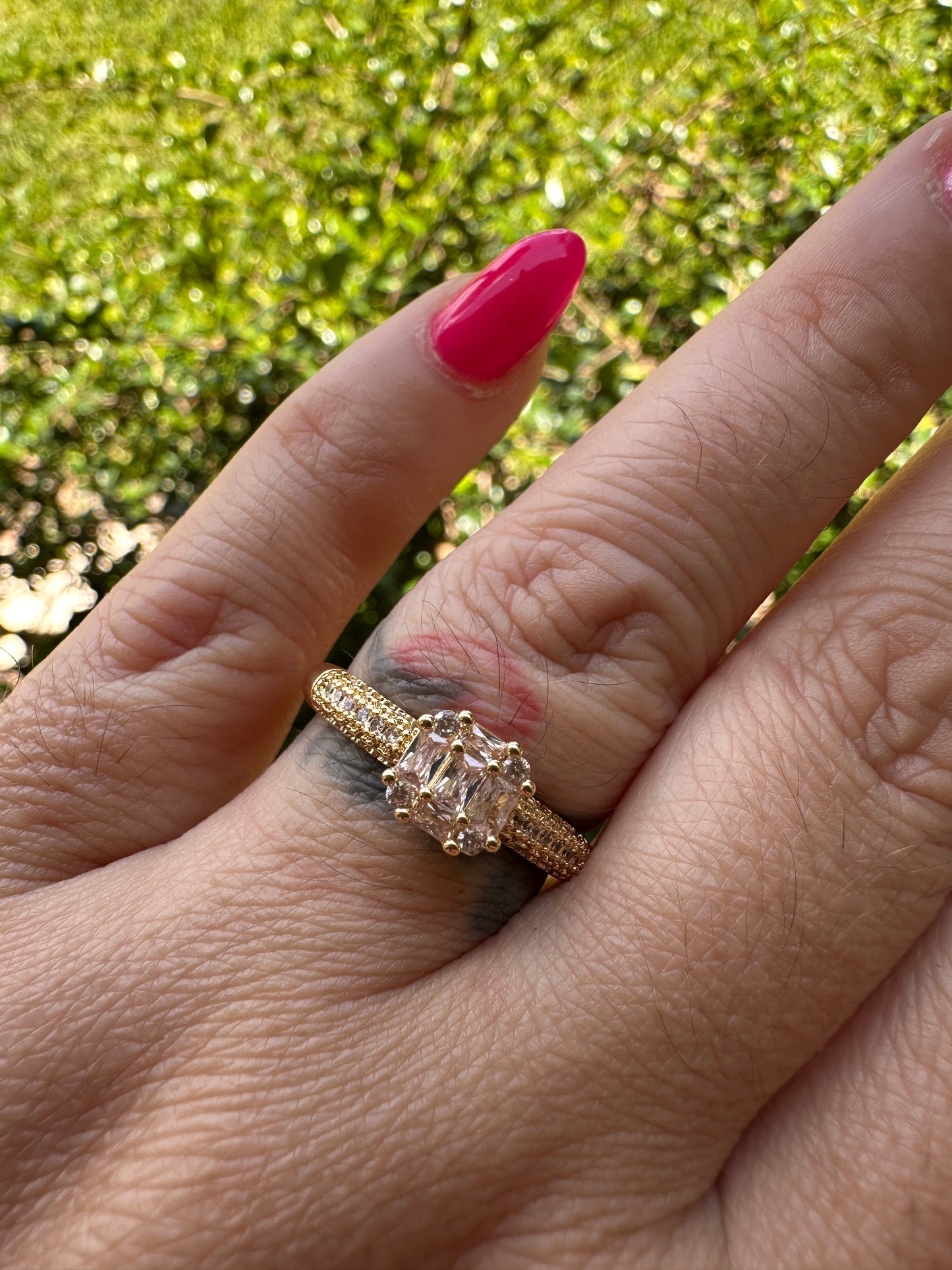 Gold Cubic Zirconia Three-Stone Engagement Ring