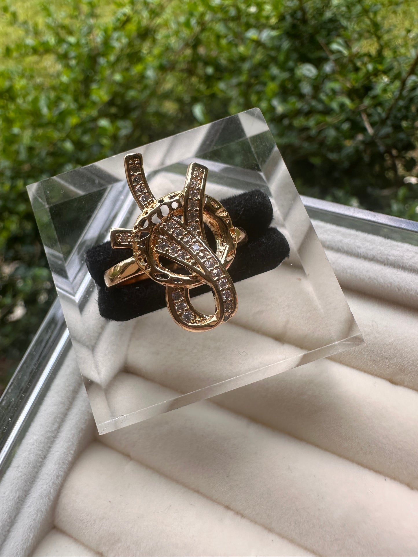 Gold Crystal Intertwined Loop Ring - Women Jewelry