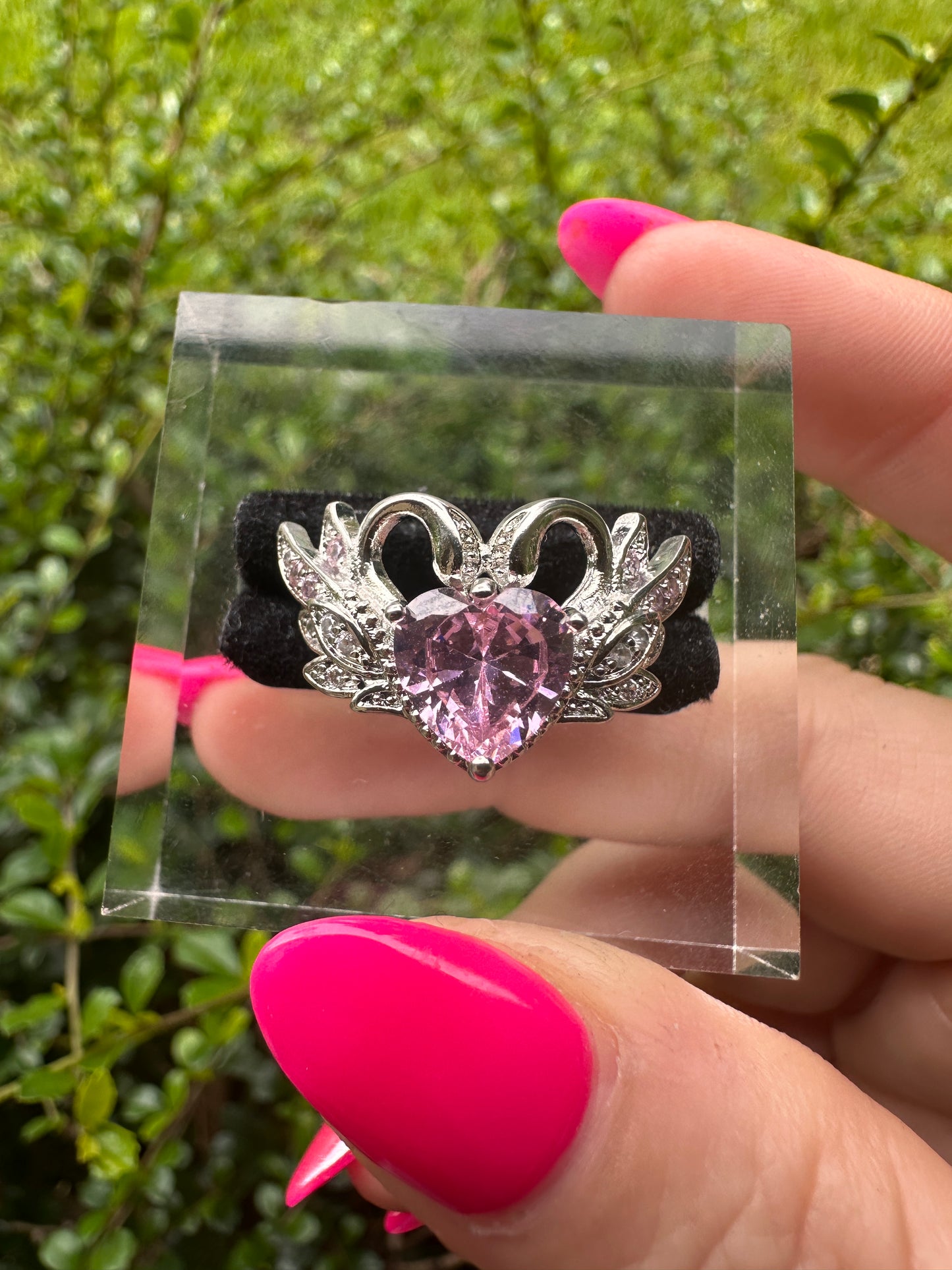 Pink Heart Swan Ring Size 7