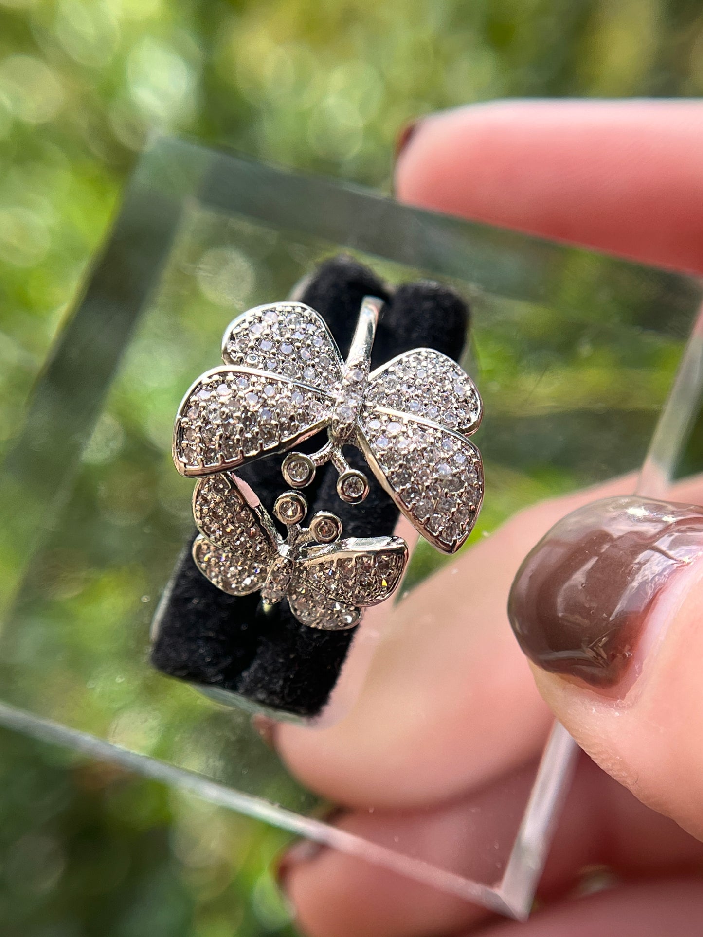 Double Butterfly White Gold Filled  Ring